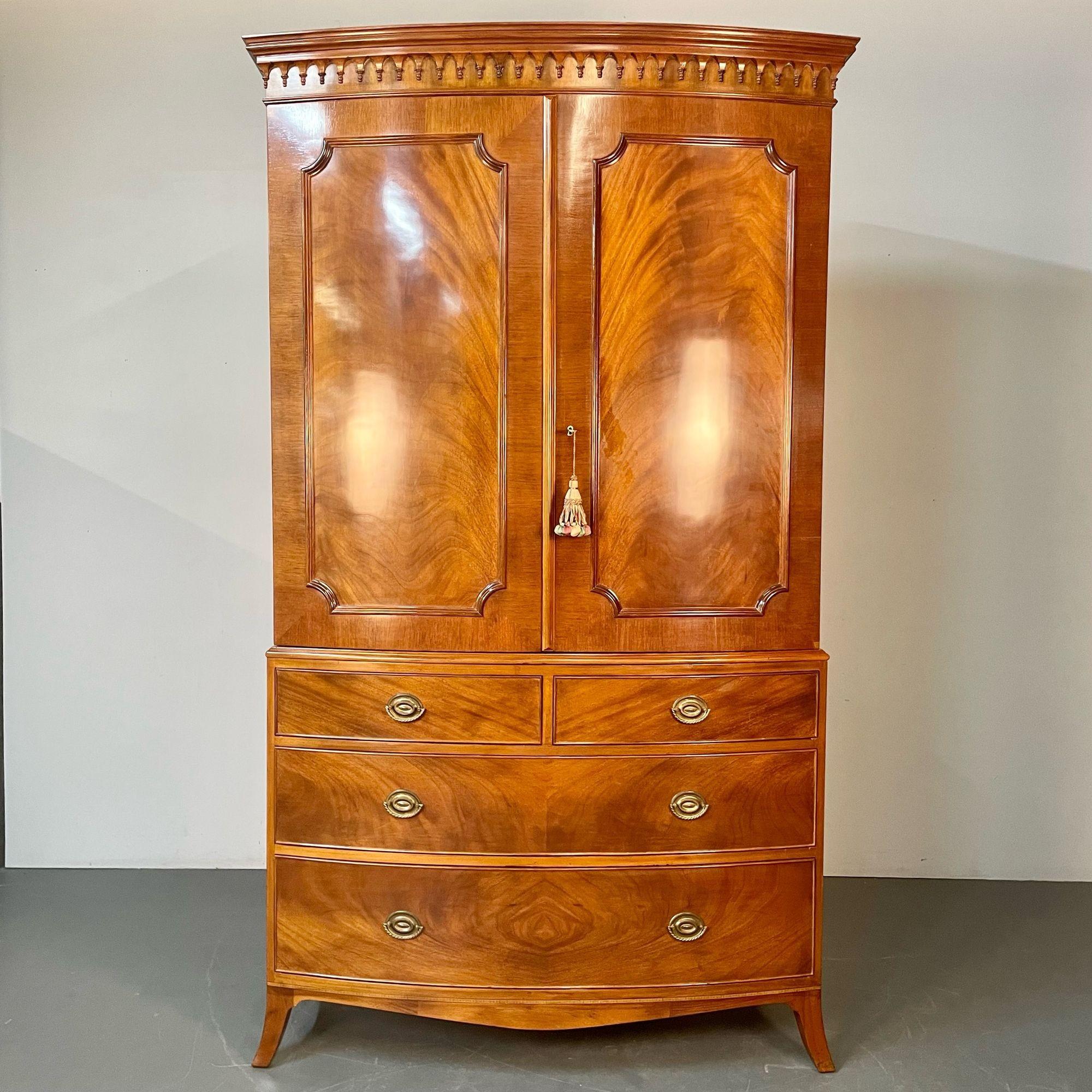 George III George lll Mahogany Armoire, Wardrobe, Linen Press, Bow Front, Schmieg & Kotzian