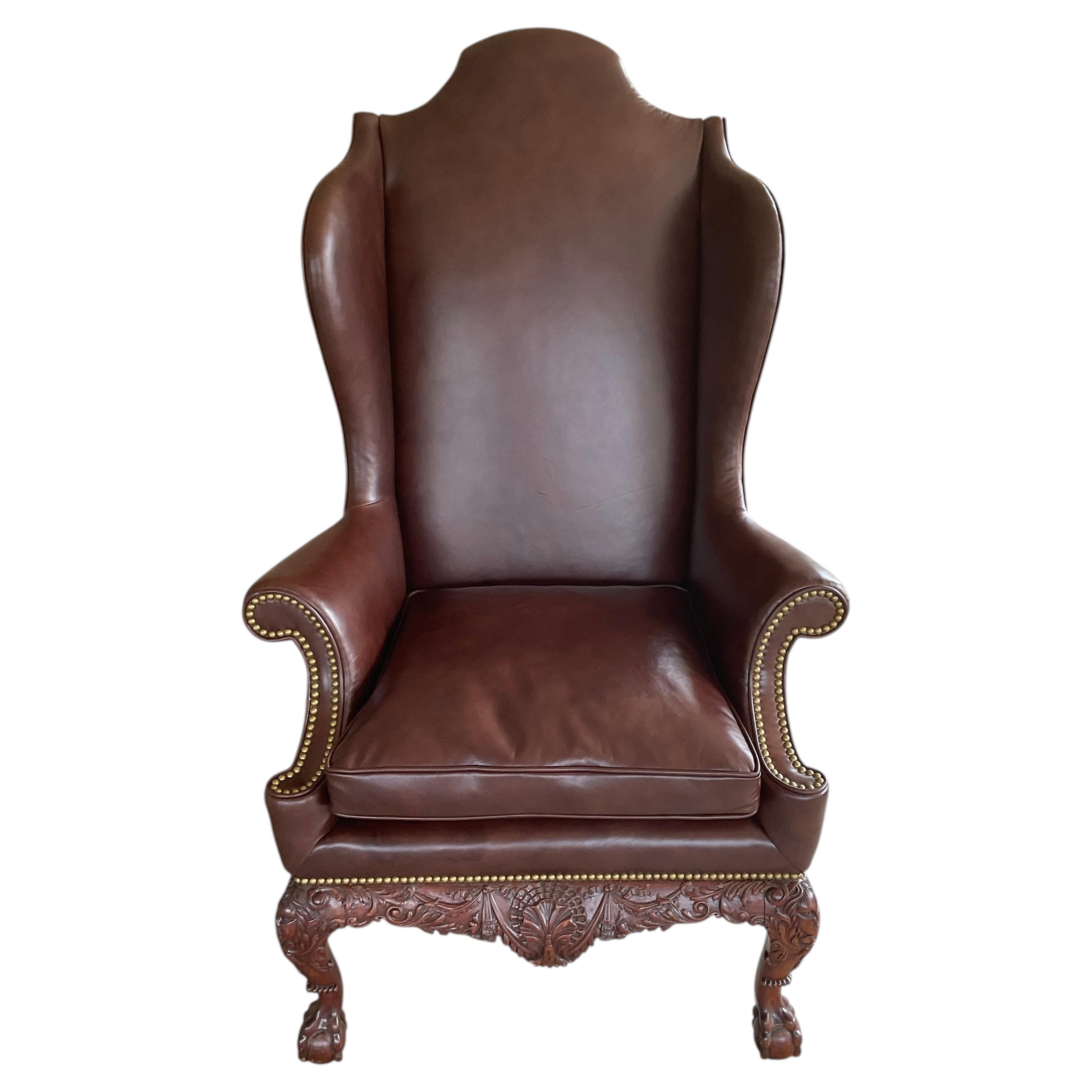 tall wingback chair in leather For Sale