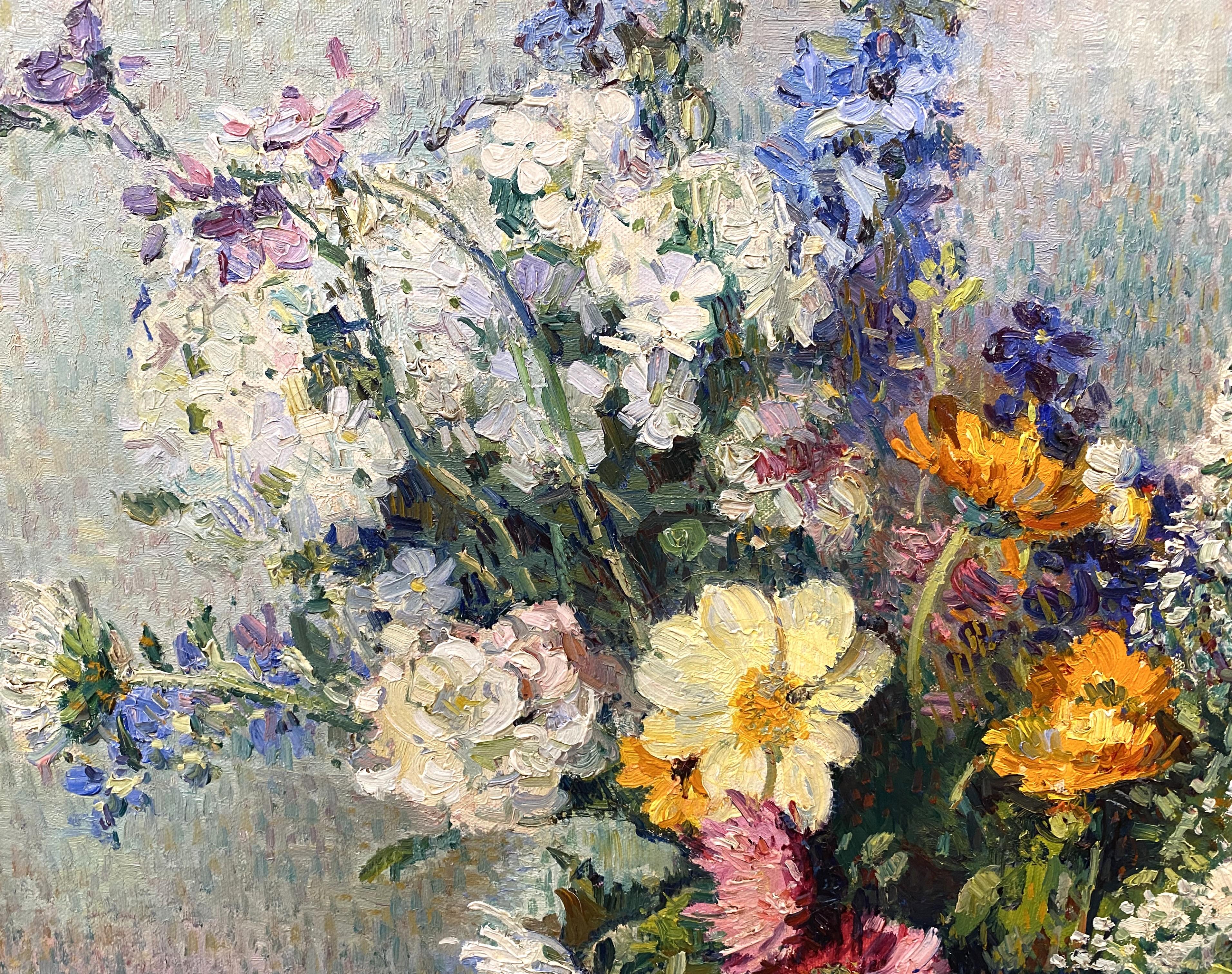 Une magnifique nature morte impressionniste avec des fleurs de l'artiste canadien américain George Loftus Noyes (1864-1954). Noyes est né dans l'Ontario, au Canada, de parents américains. Il a déménagé aux États-Unis avec sa famille à l'âge de neuf