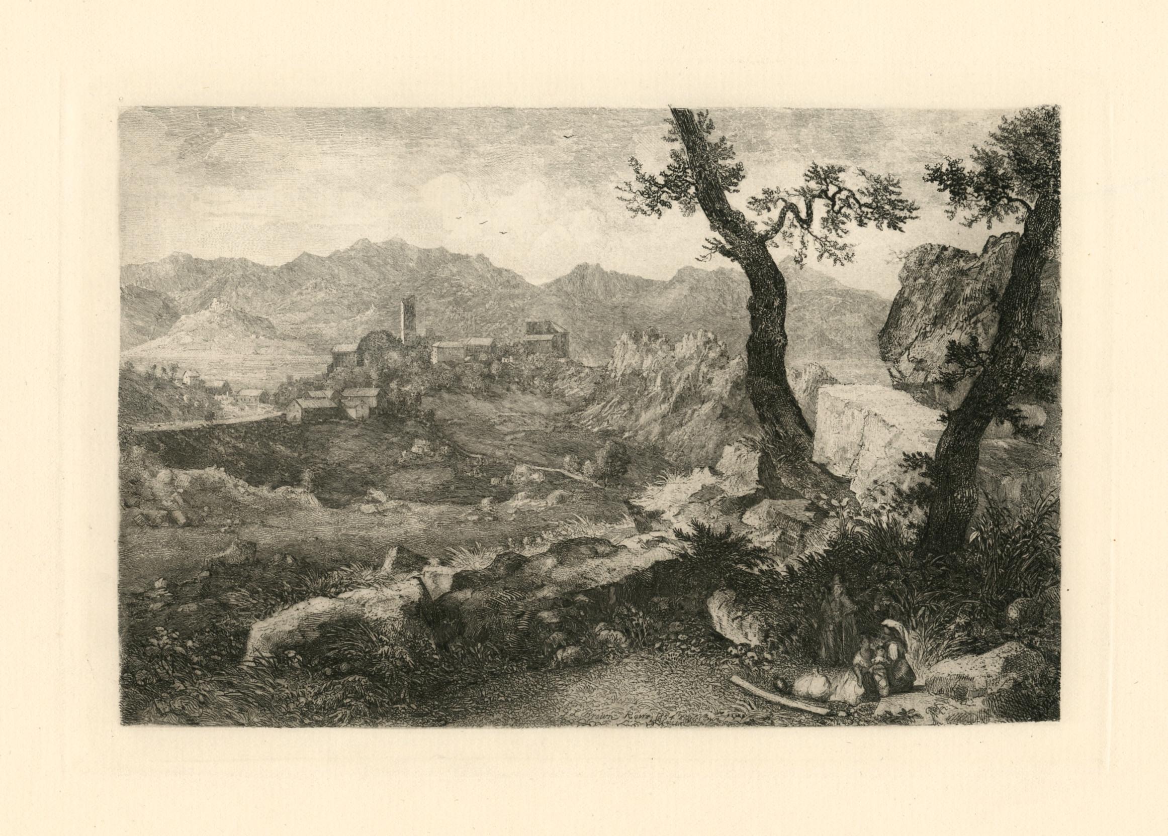 "A View near Rome" original etching - Print by George Loring Brown