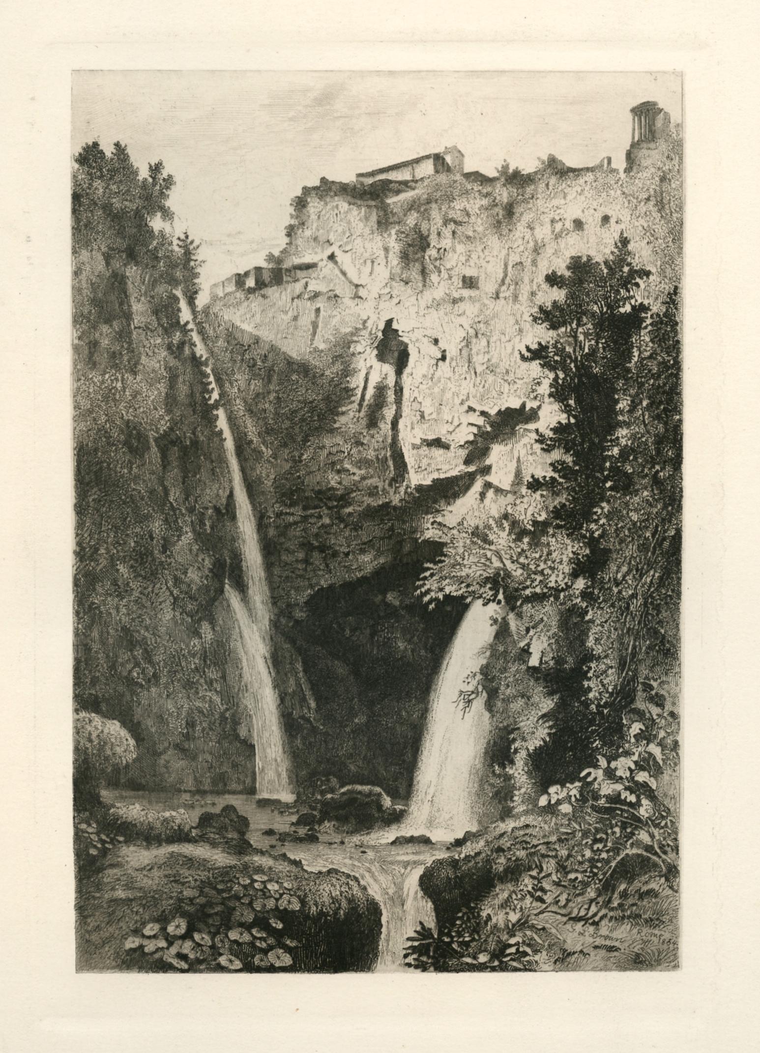 "The Falls of Tivoli" original etching - Print by George Loring Brown
