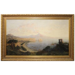 George Loring Brown 'Sunset, Bay of Naples' Oil on Canvas Landscape Painting