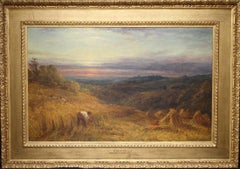 Harvest Time - Surrey Landscape - Victorian art British exhibited oil painting
