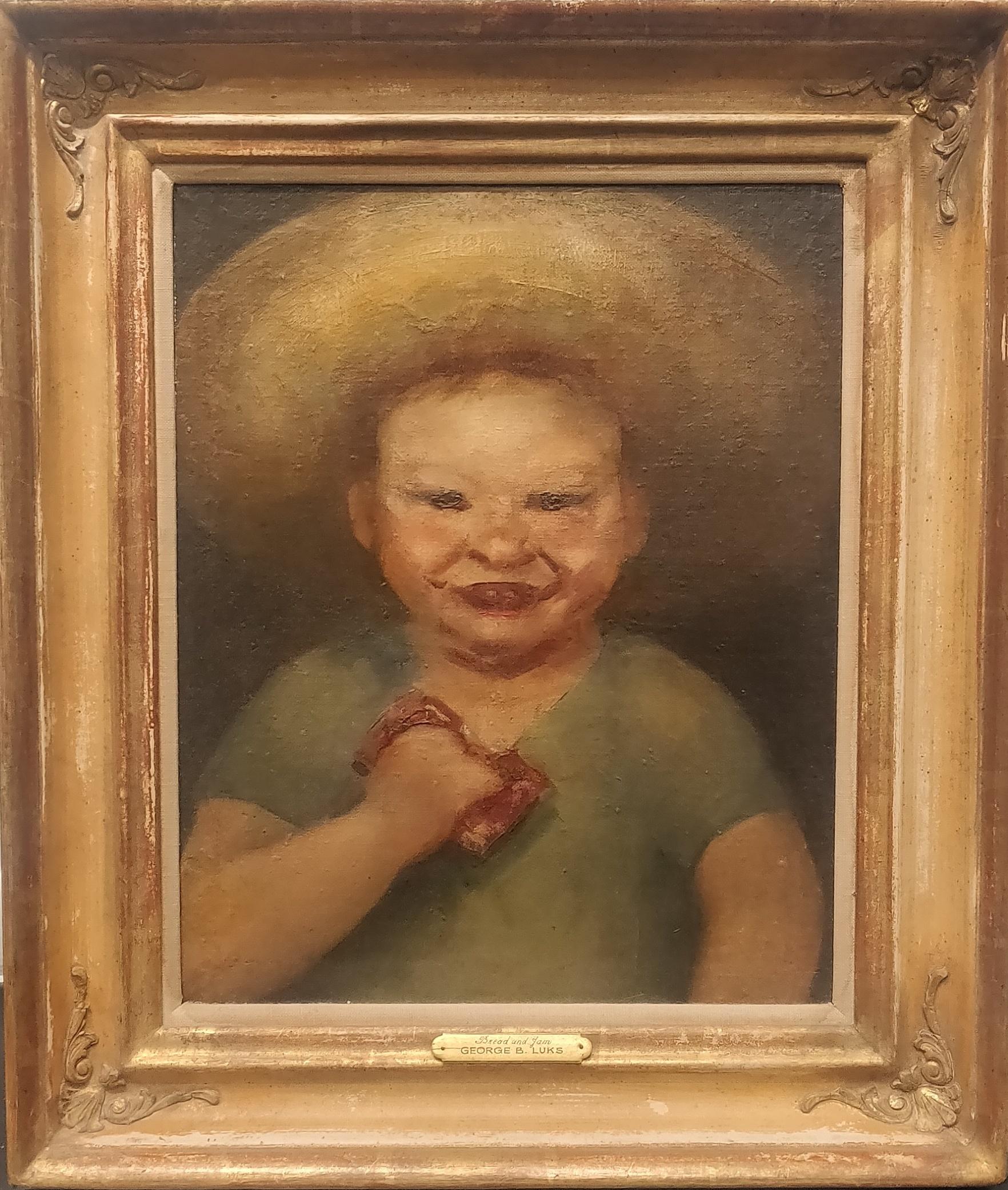 „Bread and Jam“ George Luks, Aschenbecher-Gemälde, Porträt eines Kindes im Angebot 1