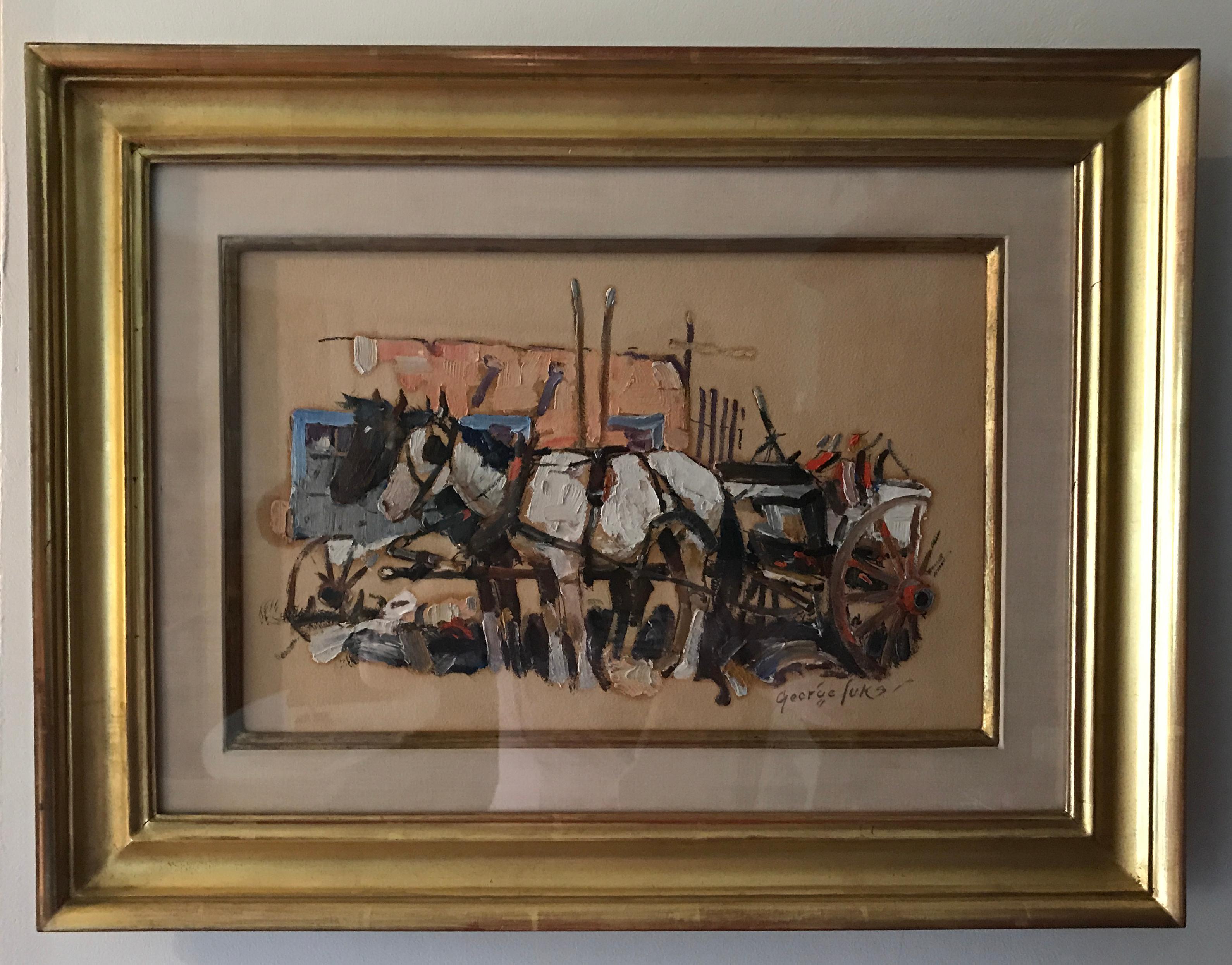 Cart and Horse - Beige Animal Painting by George Luks