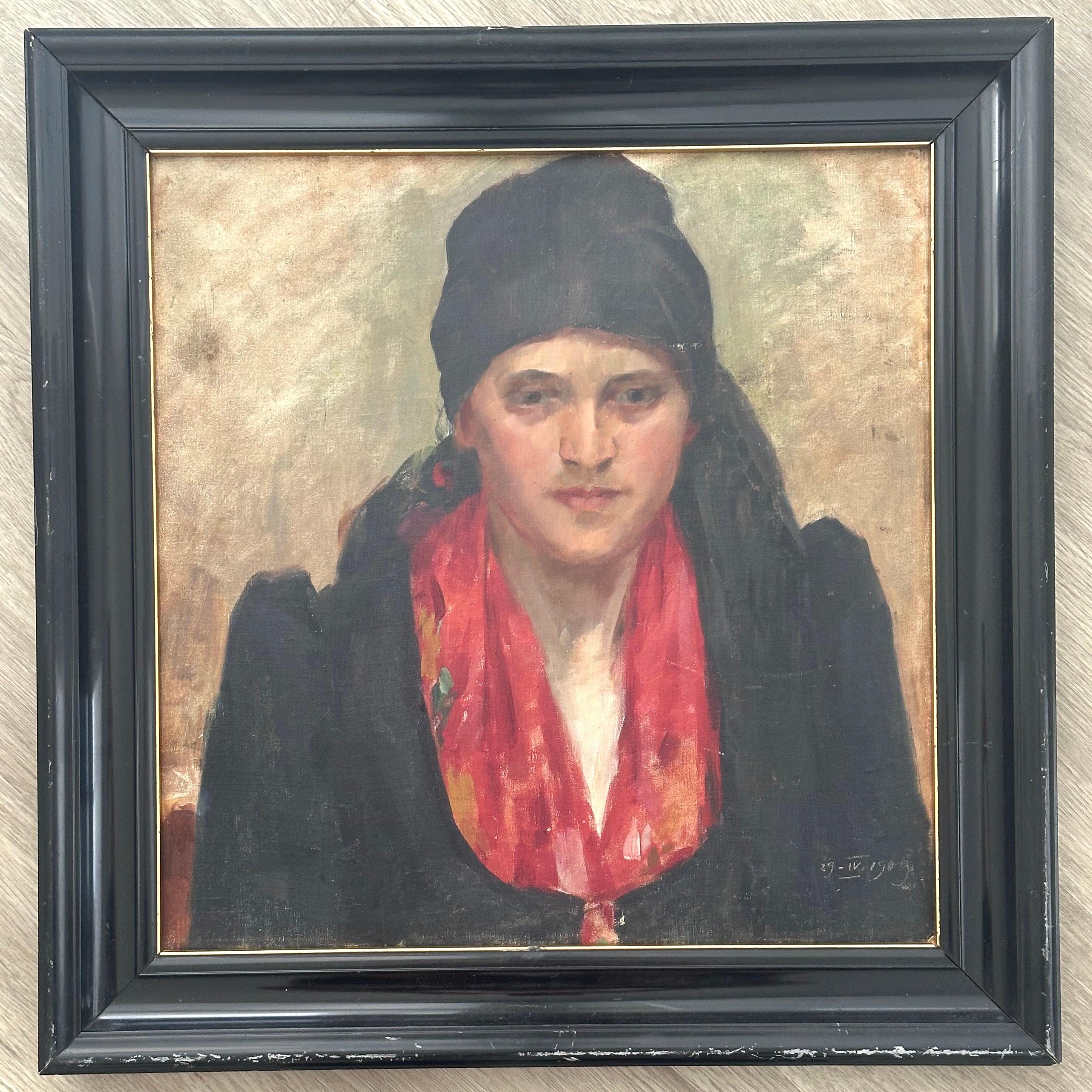 George Luks Figurative Painting – Porträt einer stilvollen Frau