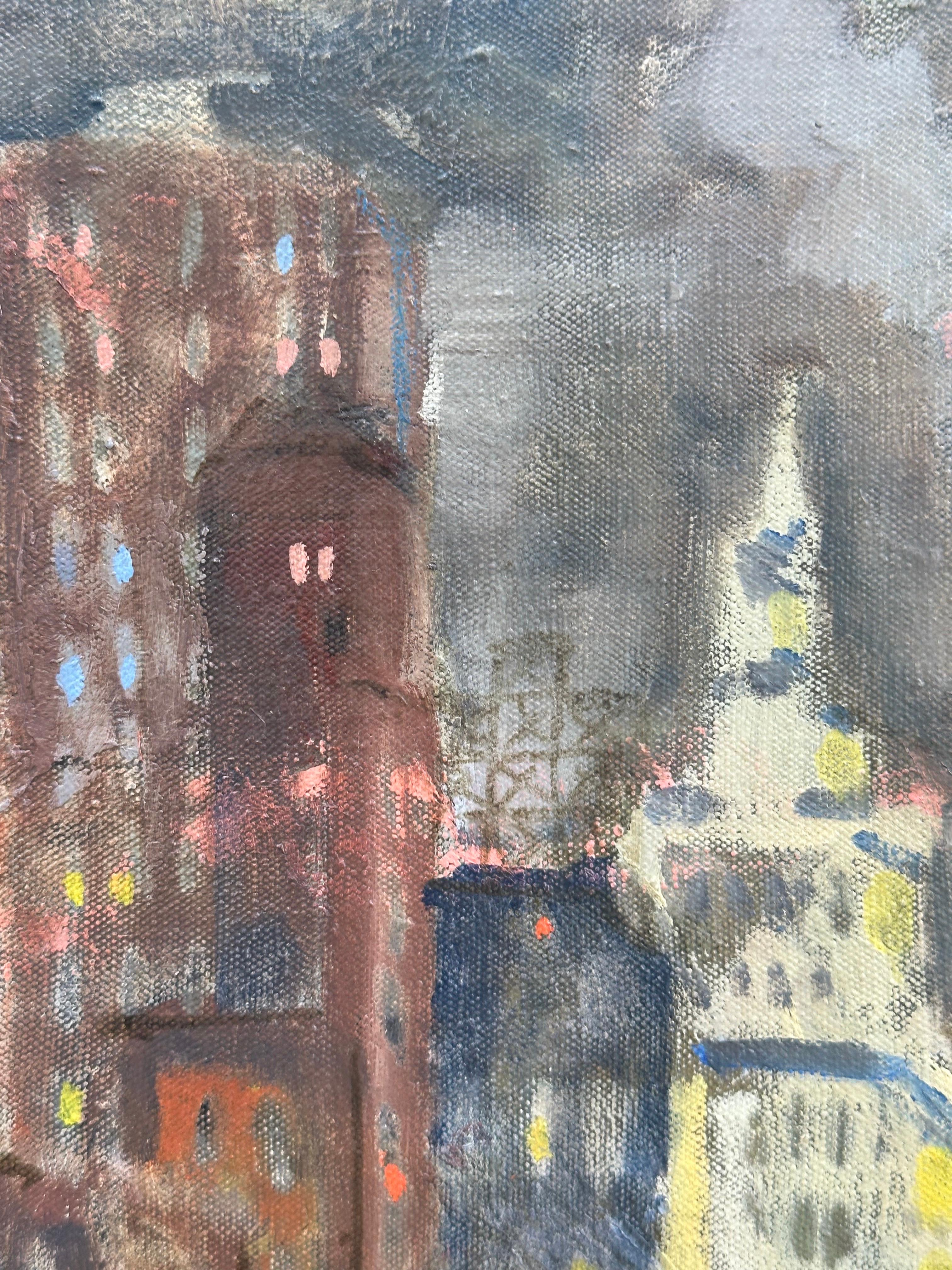 Seventh Avenue (peinture du paysage urbain de Manhattan à New York) - Ashcan School Painting par George Luks