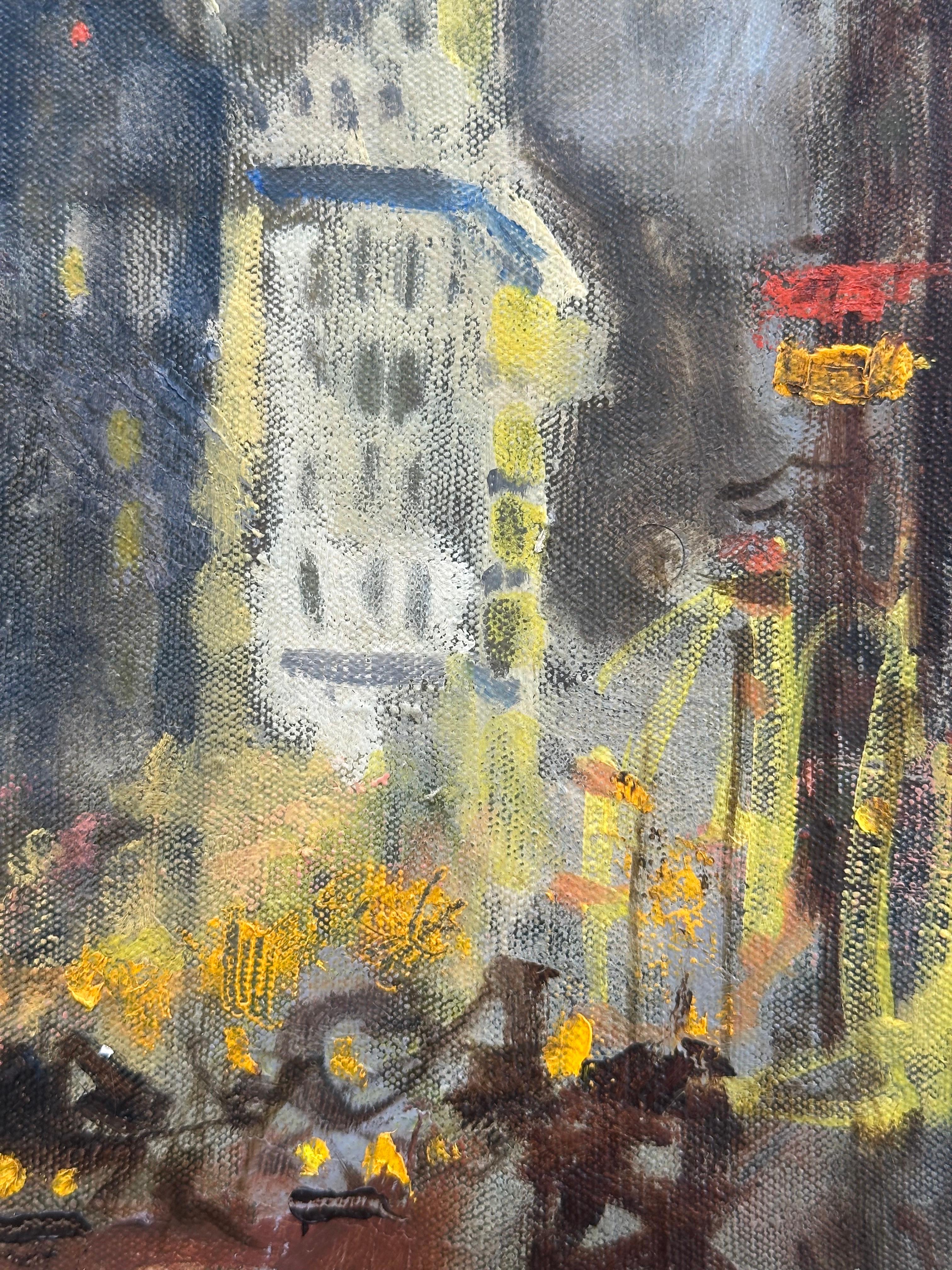 Seventh Avenue (peinture du paysage urbain de Manhattan à New York) - Gris Landscape Painting par George Luks