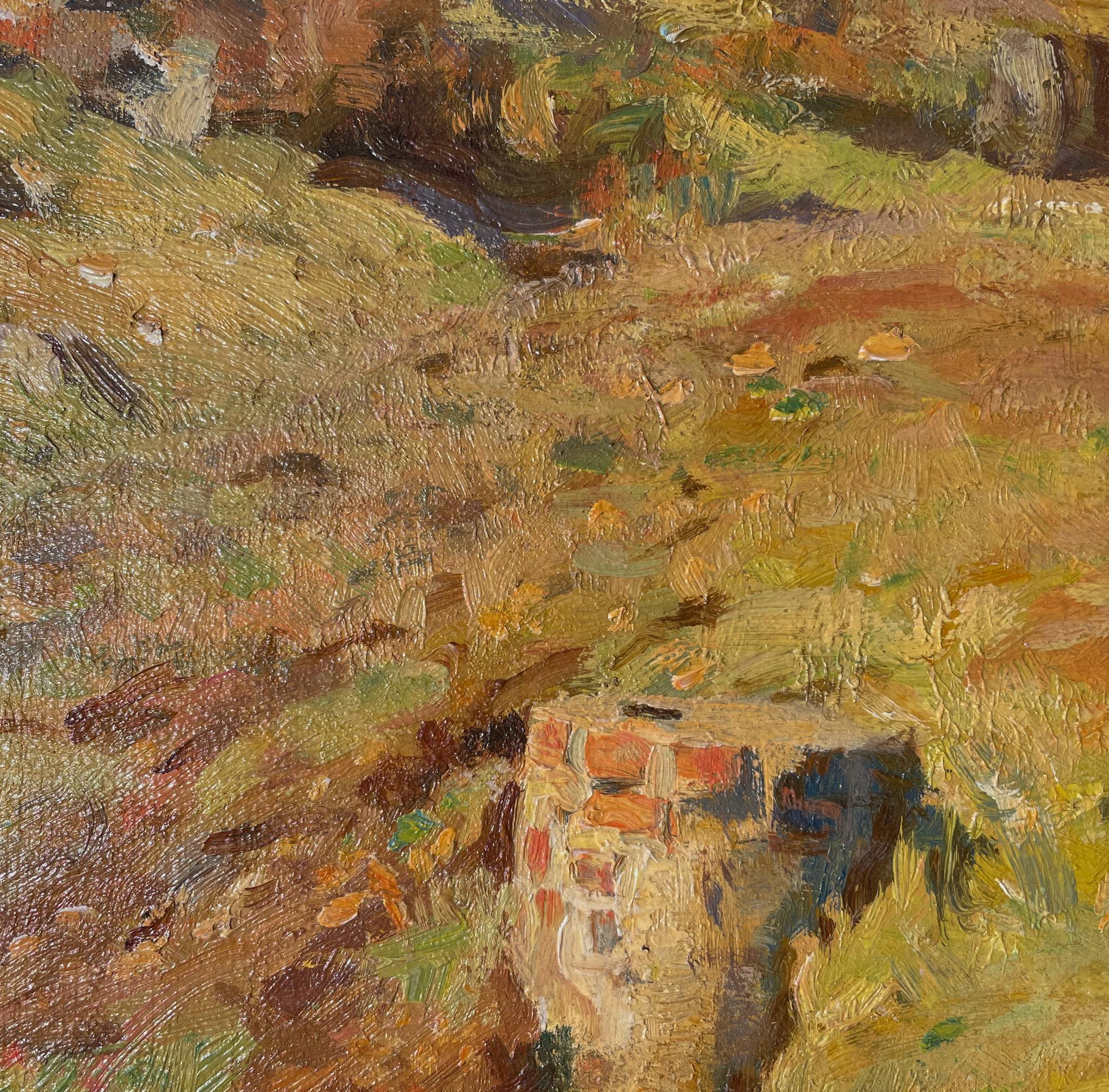 Landscape by George Luks (1867-1933)
Oil on canvas
11 x 14 inches unframed (27.94 x 35.56 cm)
Signed lower left

Description:
George Luks was an American artist originally born in Pennsylvania who devoted himself to the artistic ideals of the Ashcan
