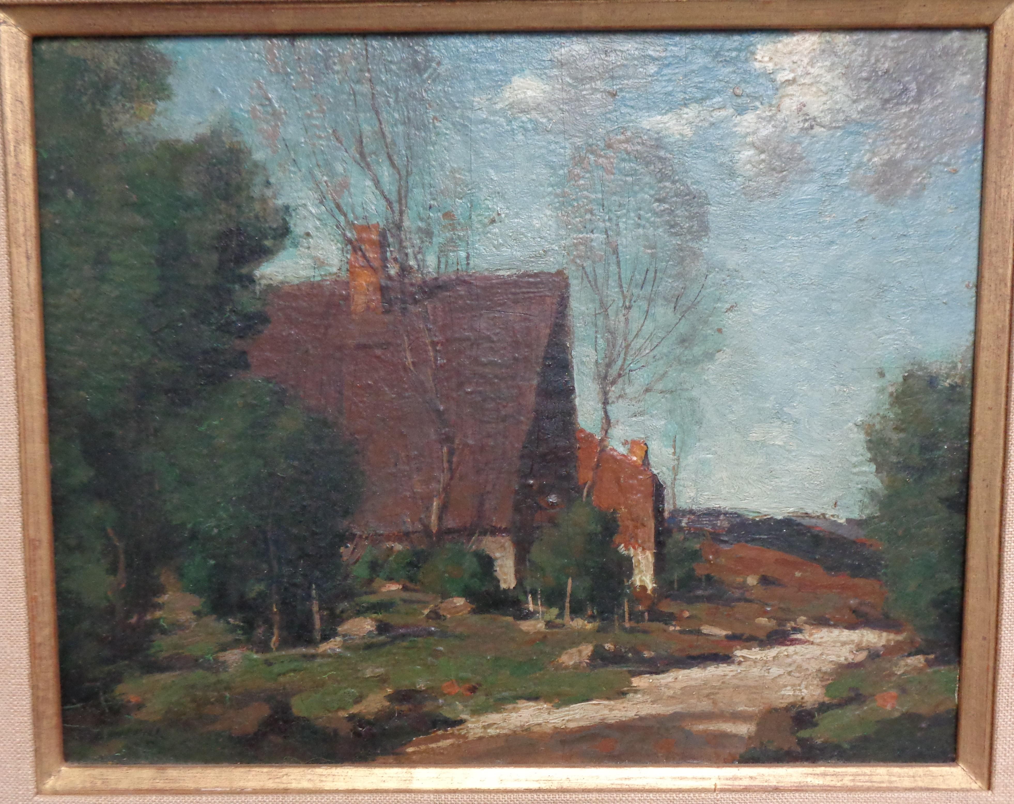 Here is a very beautiful oil painting on panel by American painter George M Bruestle who was a Salmagundi Club artist member. The painting is is good shape ready to hang housed in the original frame. Image measures 8.5 x 10.5 unframed.  The painting