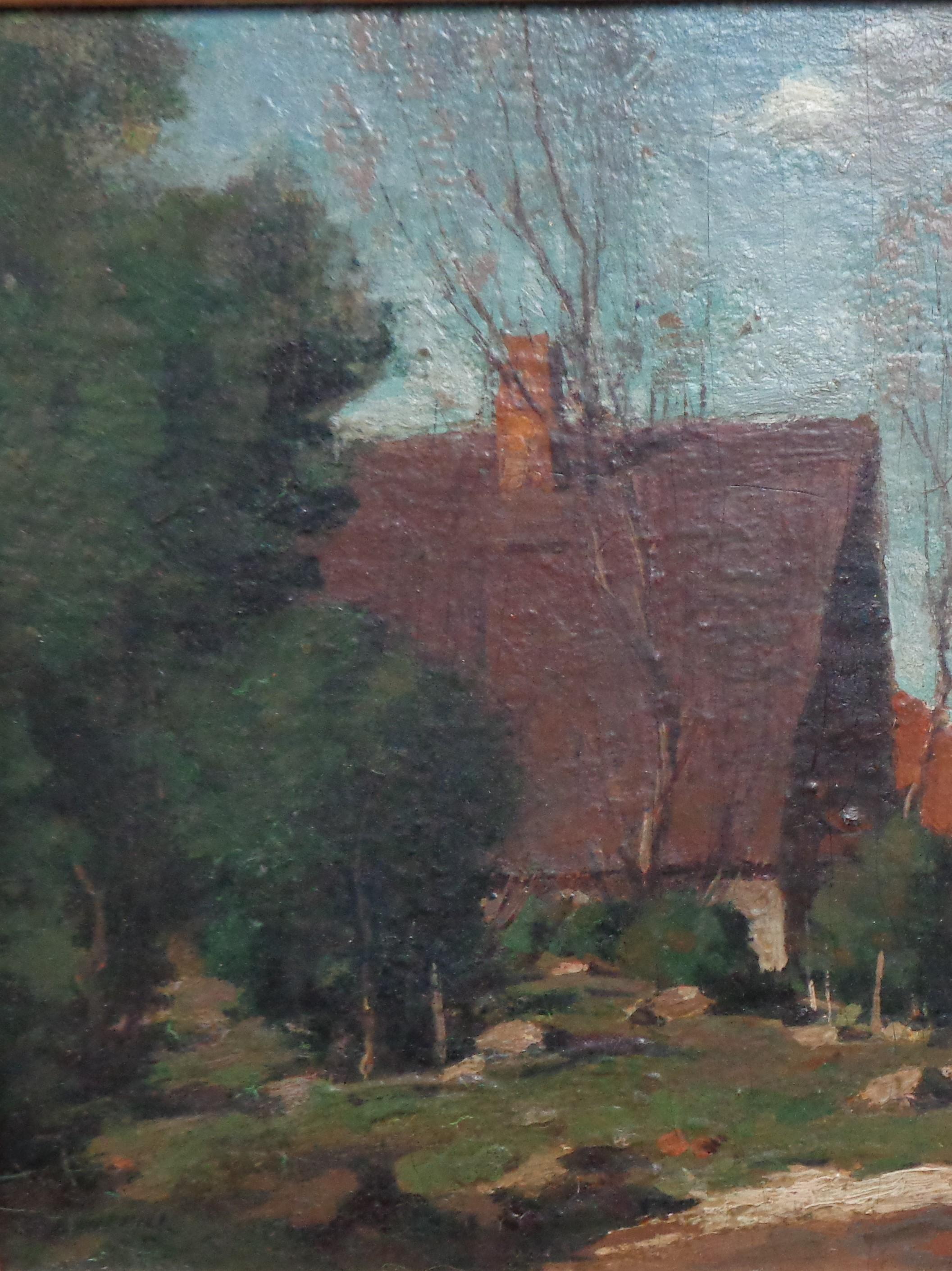 Amerikanischer Künstler des Impressionismus, Ölgemälde, George Bruestle Salmagundi Club (Braun), Landscape Painting, von George M Bruestle