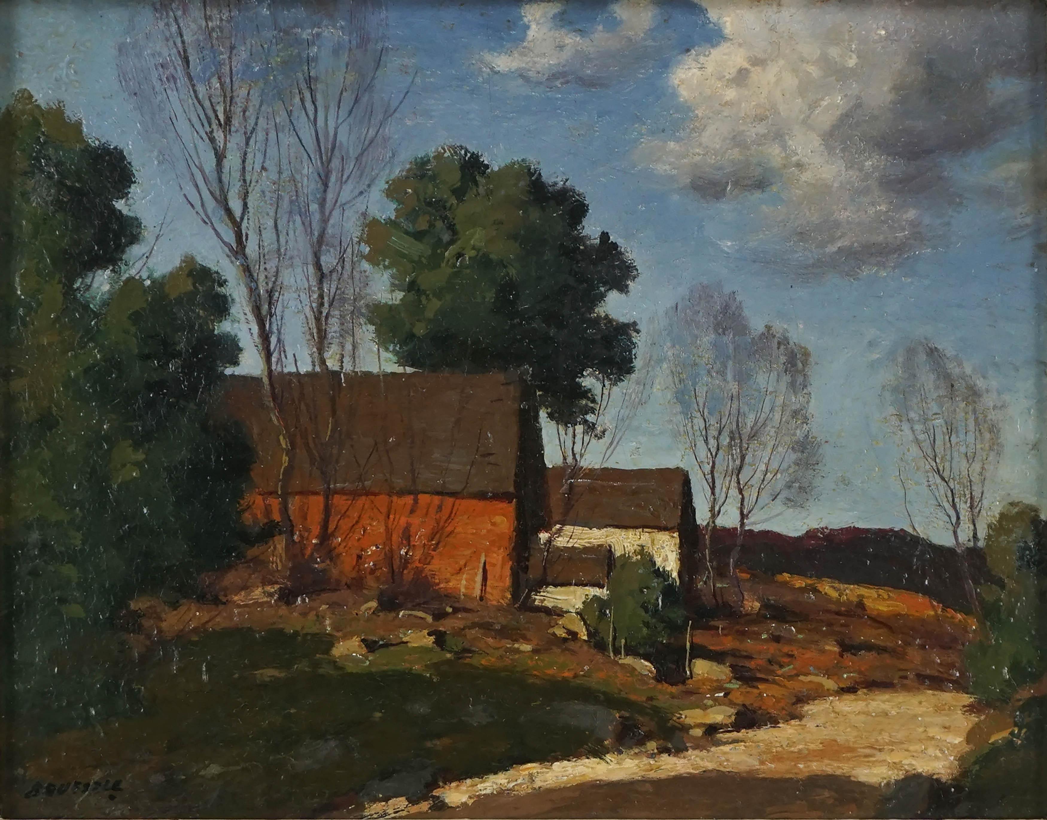 Impresionismo americano de principios del siglo XX -- Casa roja de Old Lyme Connecticut - Painting de George M. Bruestle