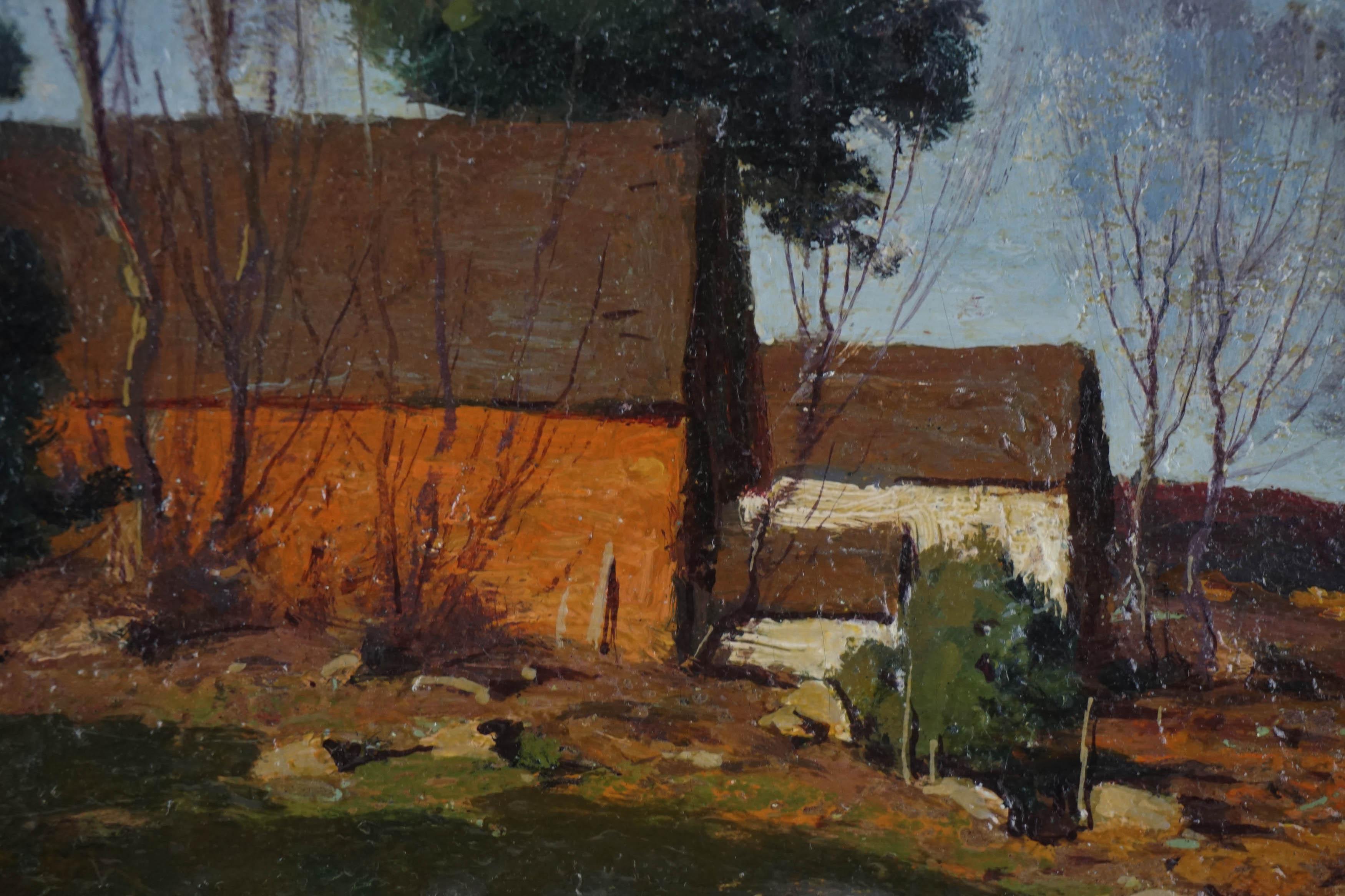Impresionismo americano de principios del siglo XX -- Casa roja de Old Lyme Connecticut - Painting impresionista estadounidense de George M. Bruestle