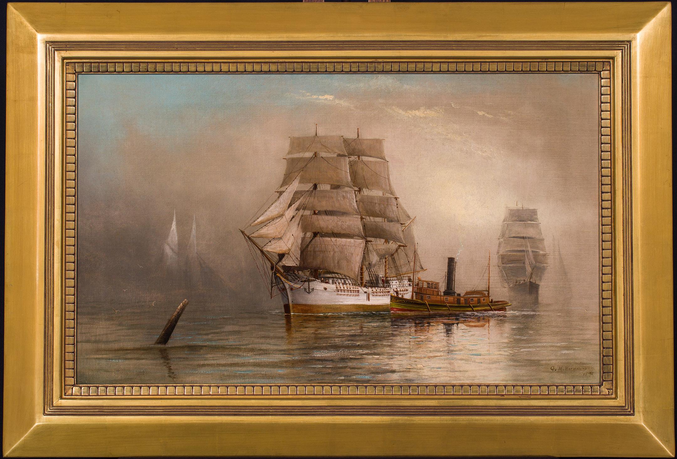 Coming Through the Mists, Maine Harbor - Other Art Style Painting by George M. Hathaway