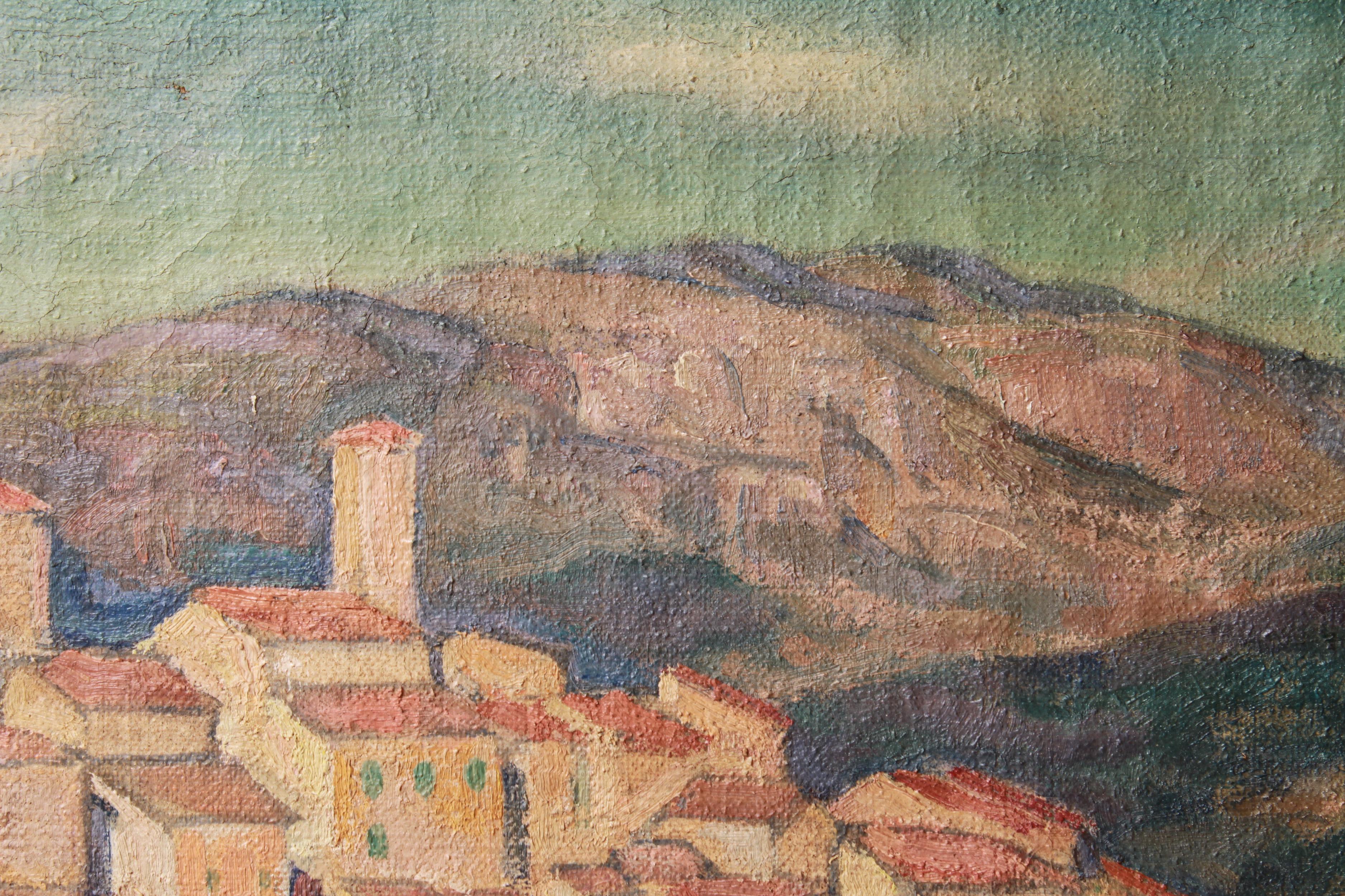 Hand-Painted George Macrum 'Gattières' French Oil Landscape Painting