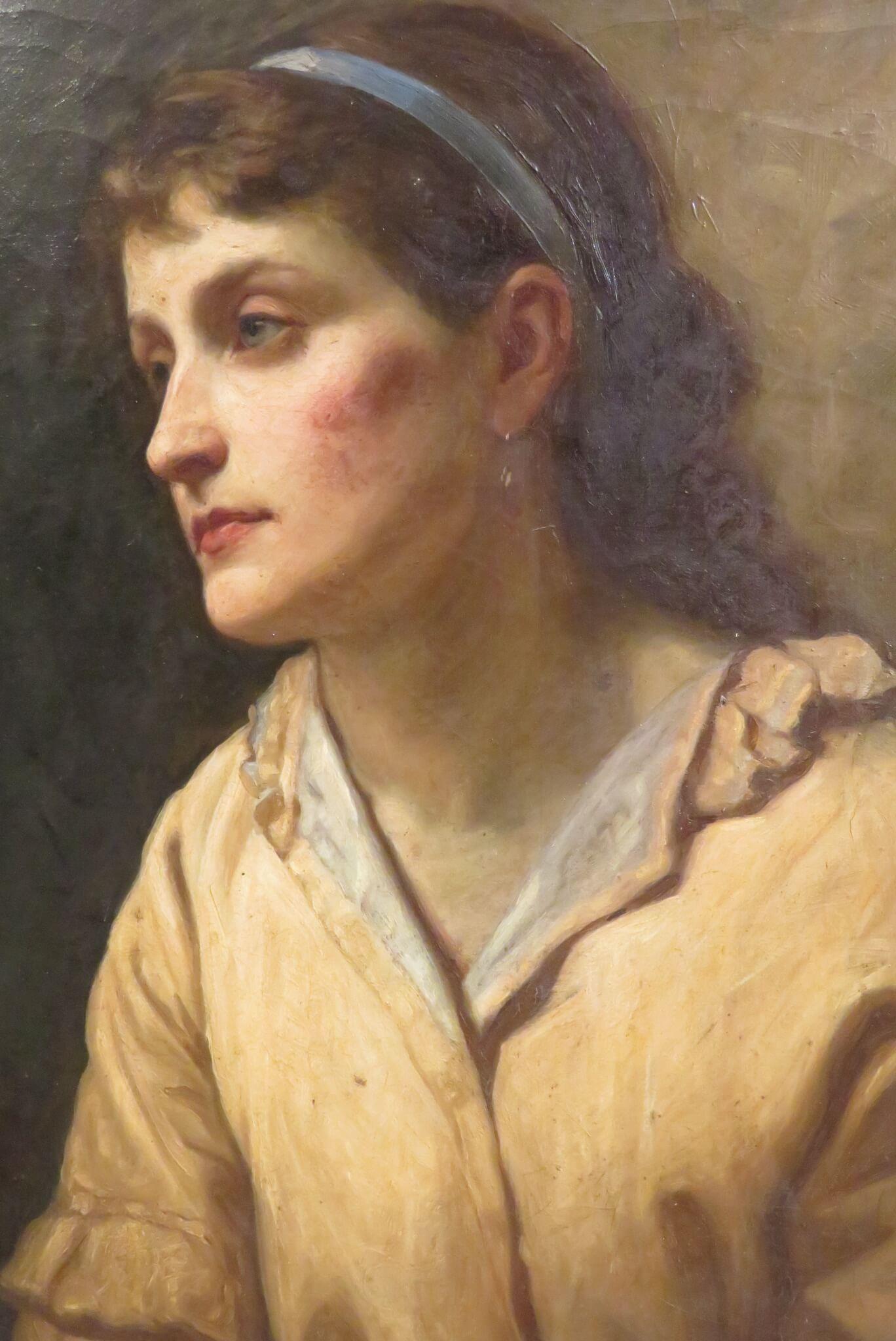 Original English Antique 19th / 20th Century oil painting PORTRAIT OF A GIRL - Painting by GEORGE MANTON