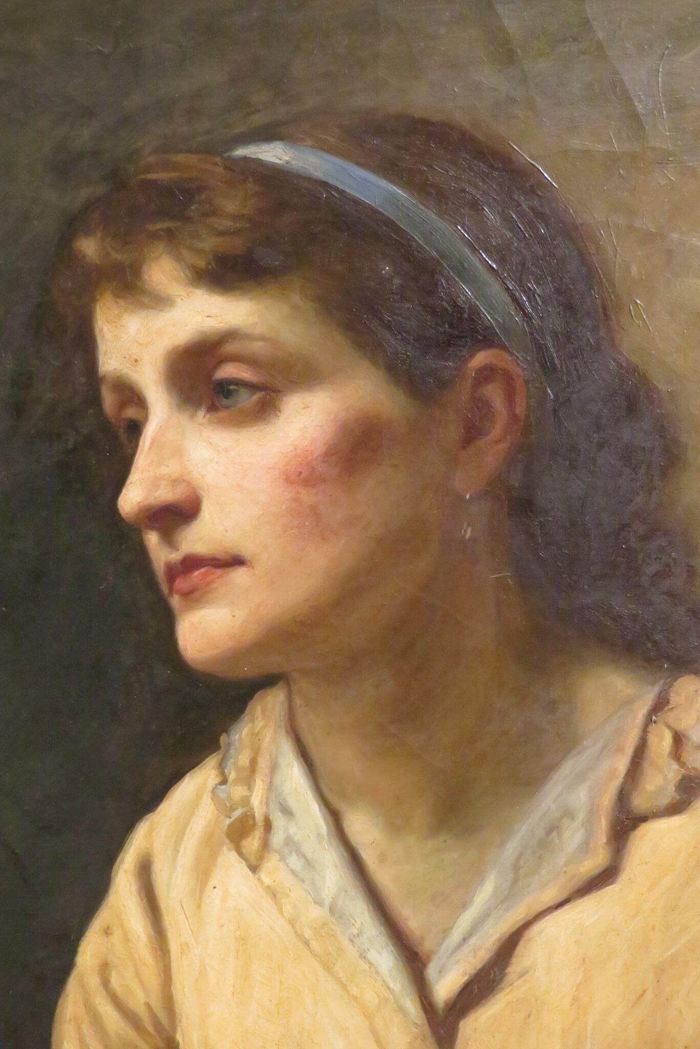 Original English Antique 19th / 20th Century oil painting PORTRAIT OF A GIRL - Realist Painting by GEORGE MANTON