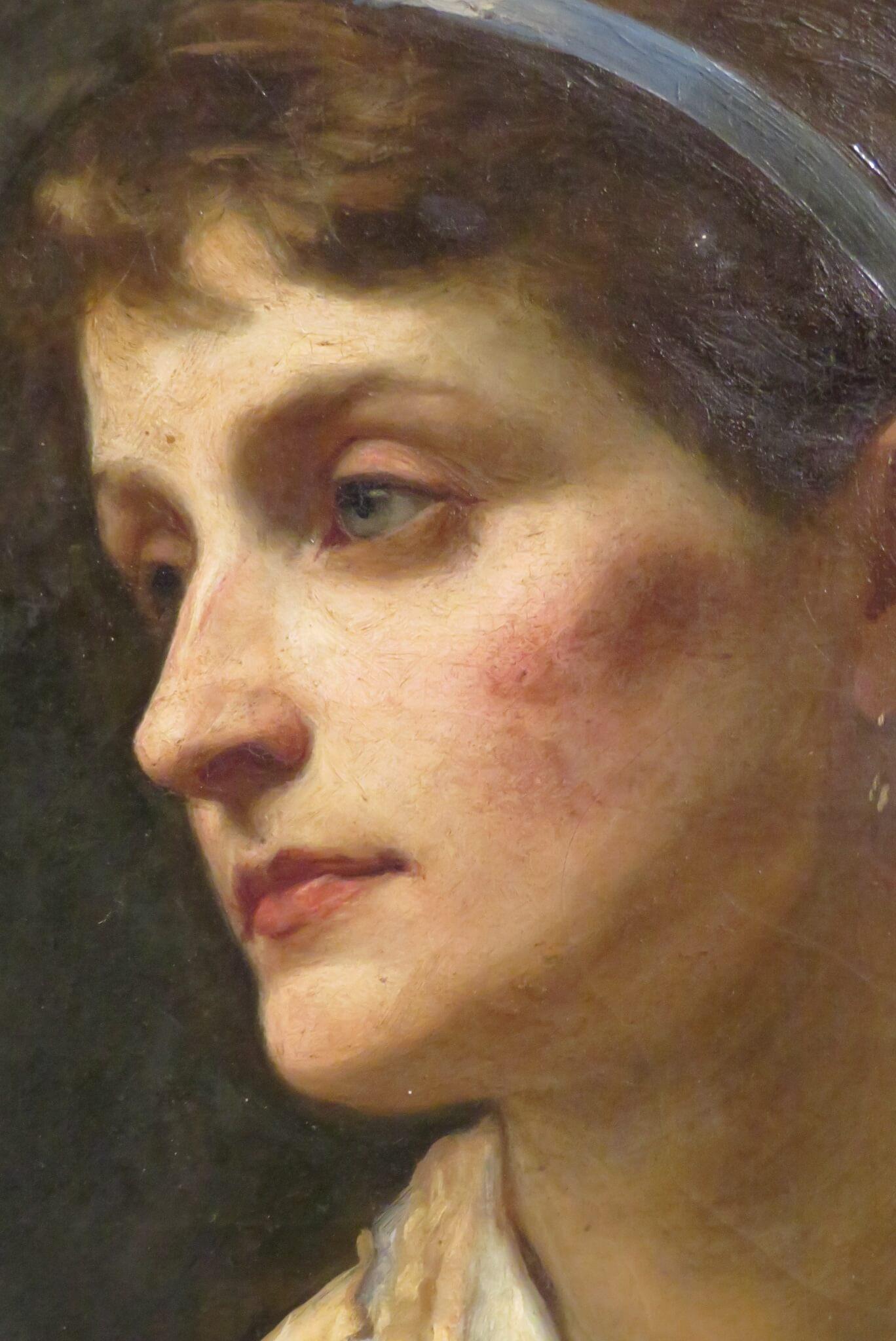Original English Antique 19th / 20th Century oil painting PORTRAIT OF A GIRL For Sale 2