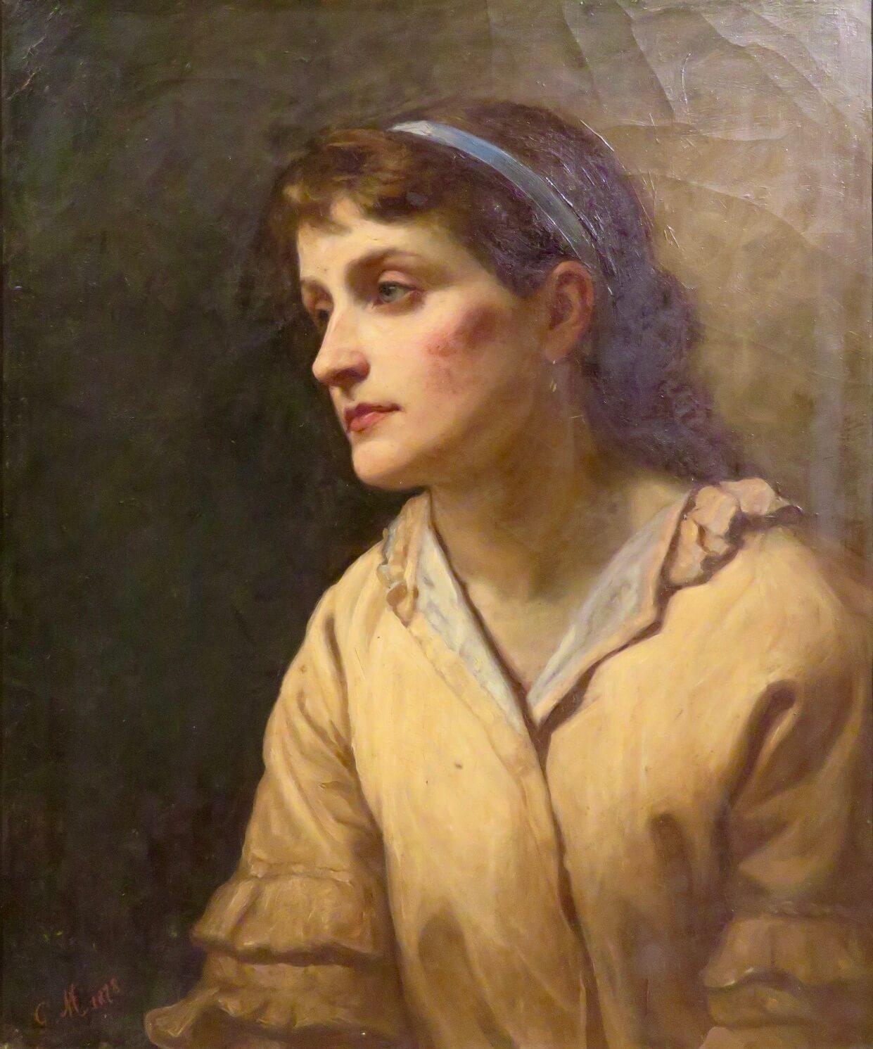 Original English Antique 19th / 20th Century oil painting PORTRAIT OF A GIRL For Sale 3