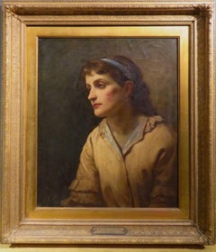 Pintura al óleo original inglesa antigua del siglo XIX / XX RETRATO DE UNA NIÑA