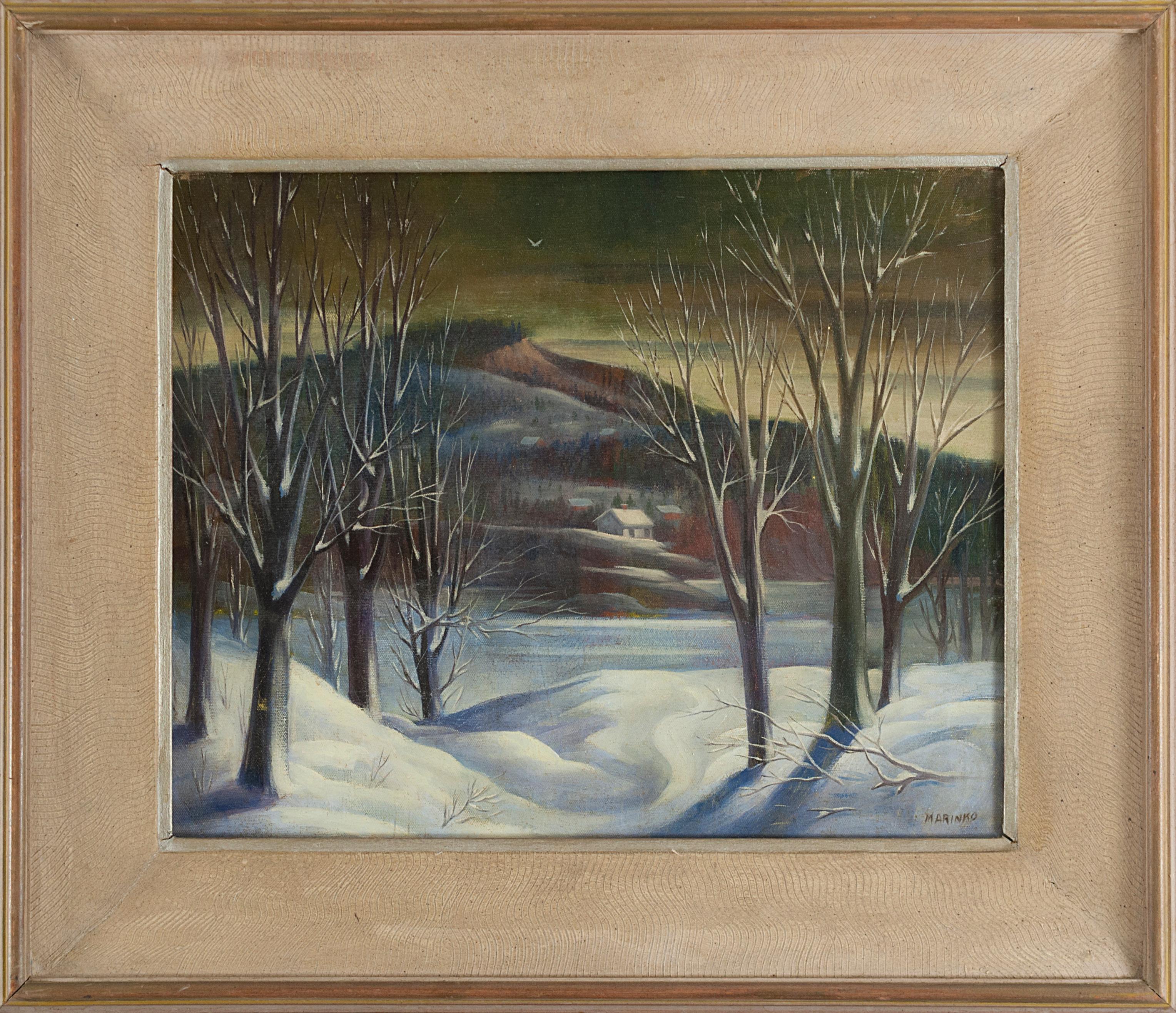 George Marinko Landscape Painting - Moonlit Winter Landscape  c. 1945