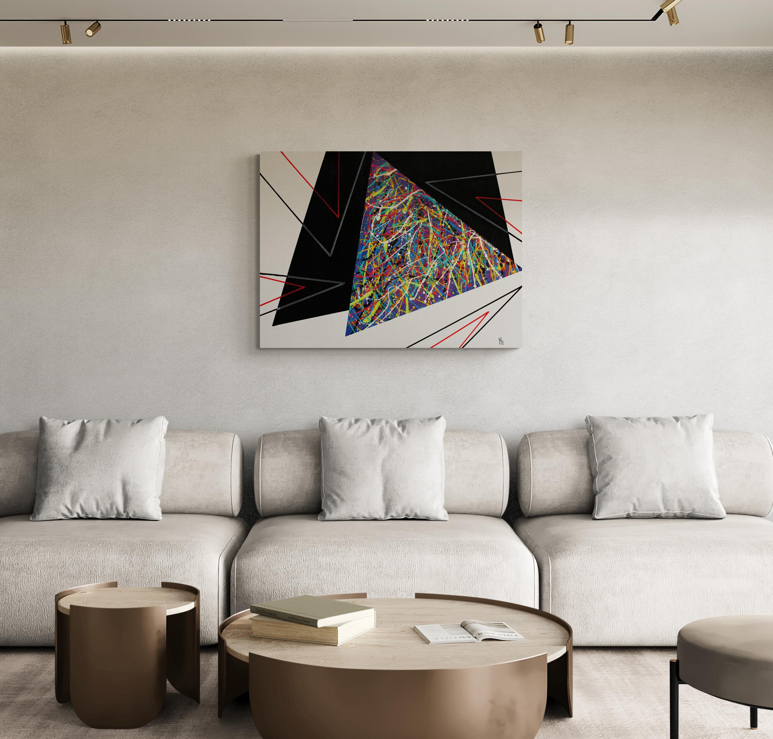 In Motion, Original Signed Geometric Abstract Expressionist Painting - Black Abstract Painting by George Marlowe