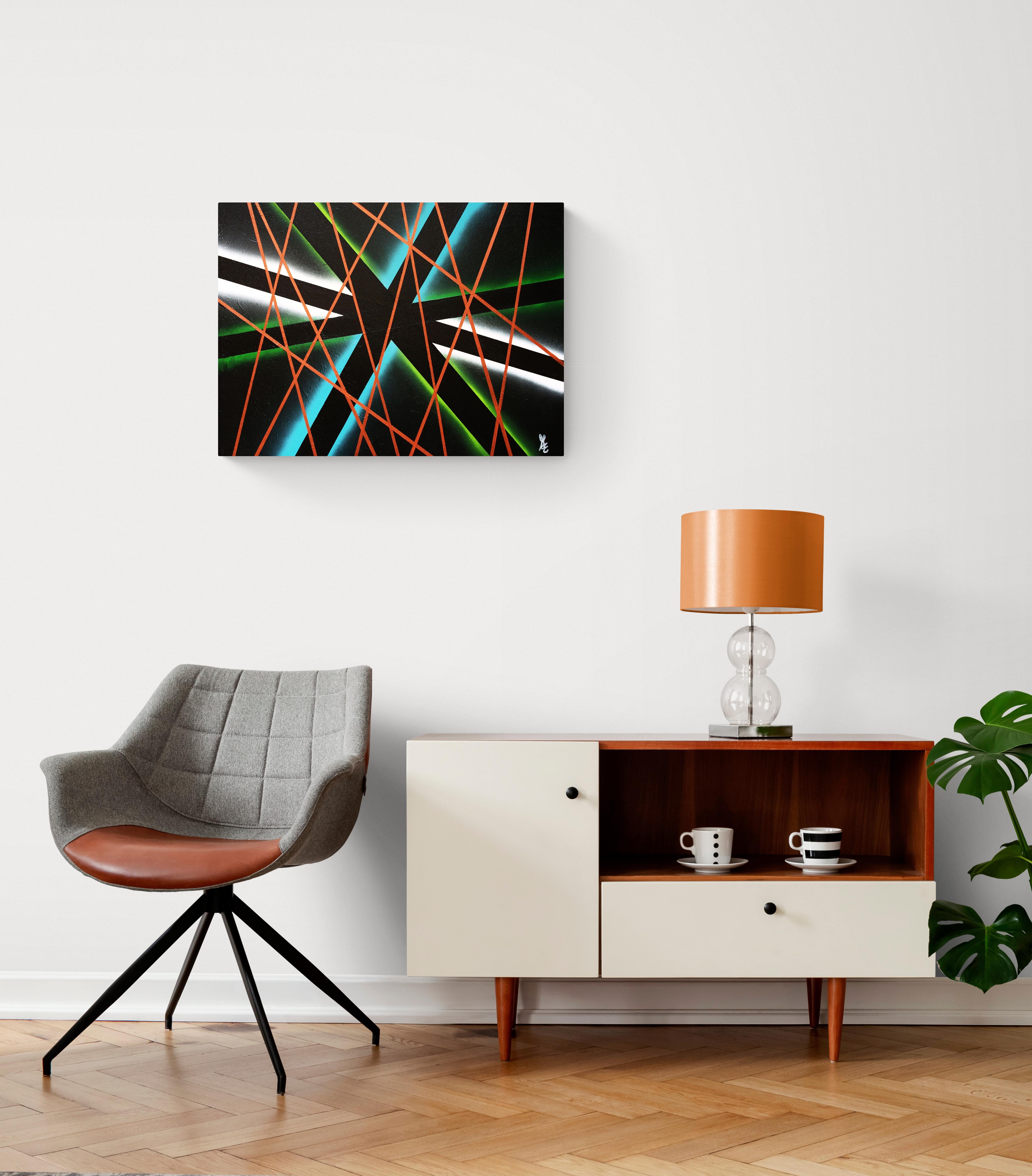 Making Connections, Original Signed Contemporary Geometric Abstract Painting For Sale 1