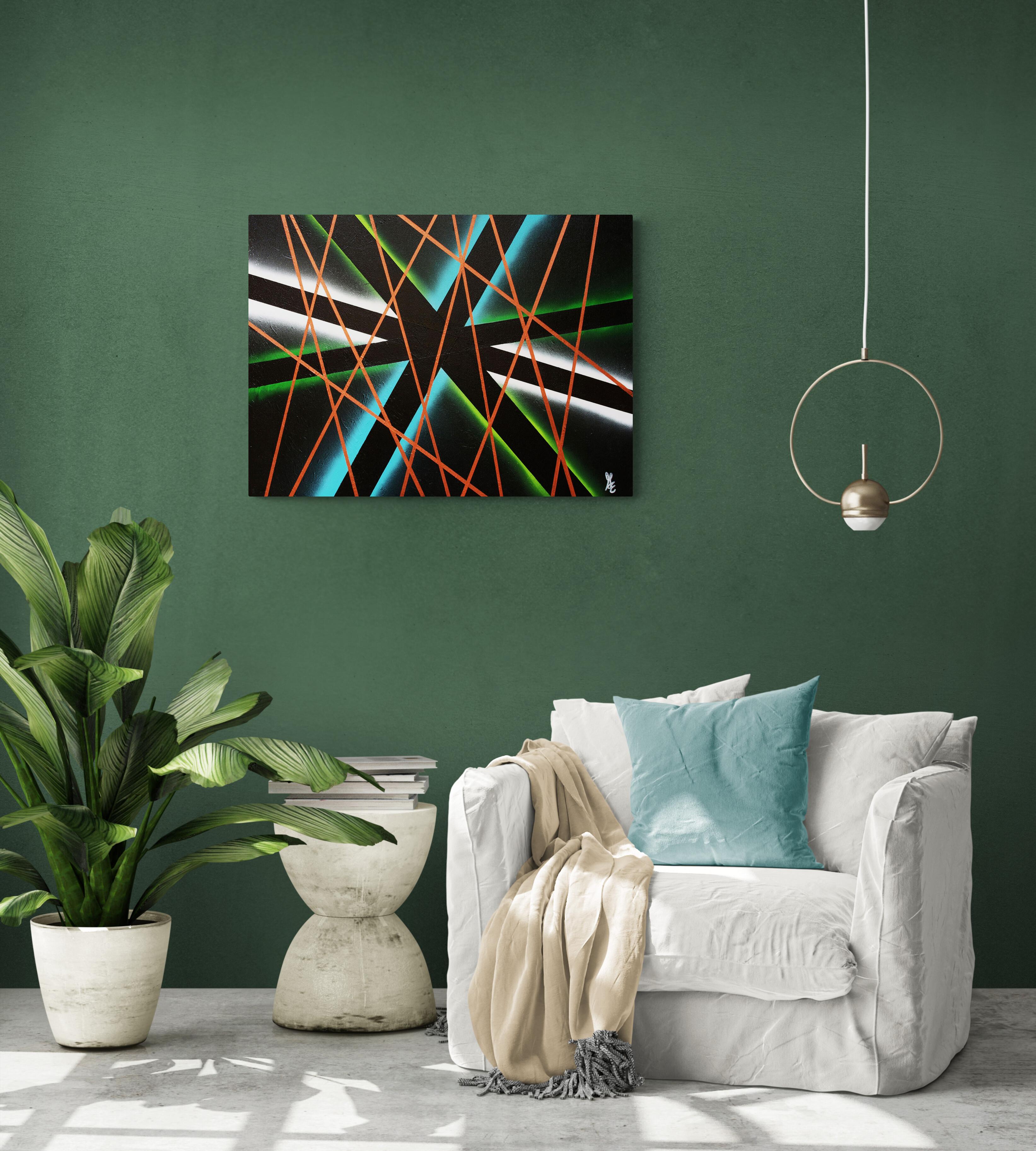 Making Connections, Original Signed Contemporary Geometric Abstract Painting For Sale 2
