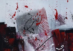Too Many Windows, Original Signed Contemporary Black and Red Abstract Painting