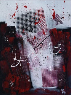Too Many Windows, Original Signed Contemporary Black and Red Abstract Painting