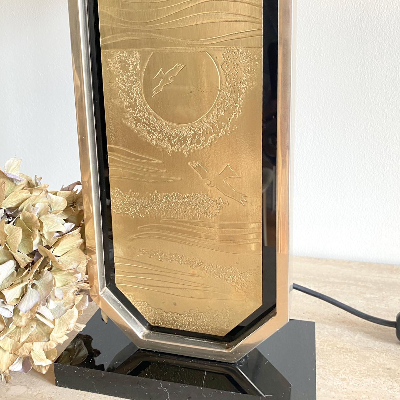 Hollywood Regency George Mathias 23kt gold plated table lamp 1970's For Sale