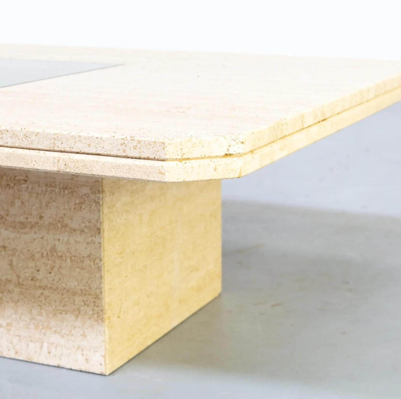 Table basse en travertin pour Maho avec œuvre d'art n° 12/50, George Mathias, années 1970 en vente 4