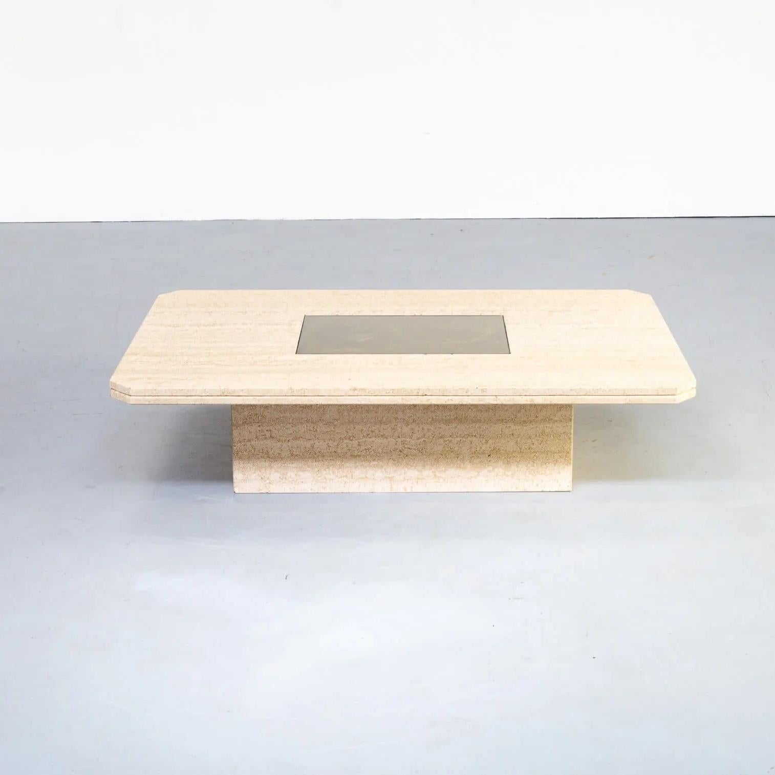 Mid-Century Modern Table basse en travertin pour Maho avec œuvre d'art n° 12/50, George Mathias, années 1970 en vente
