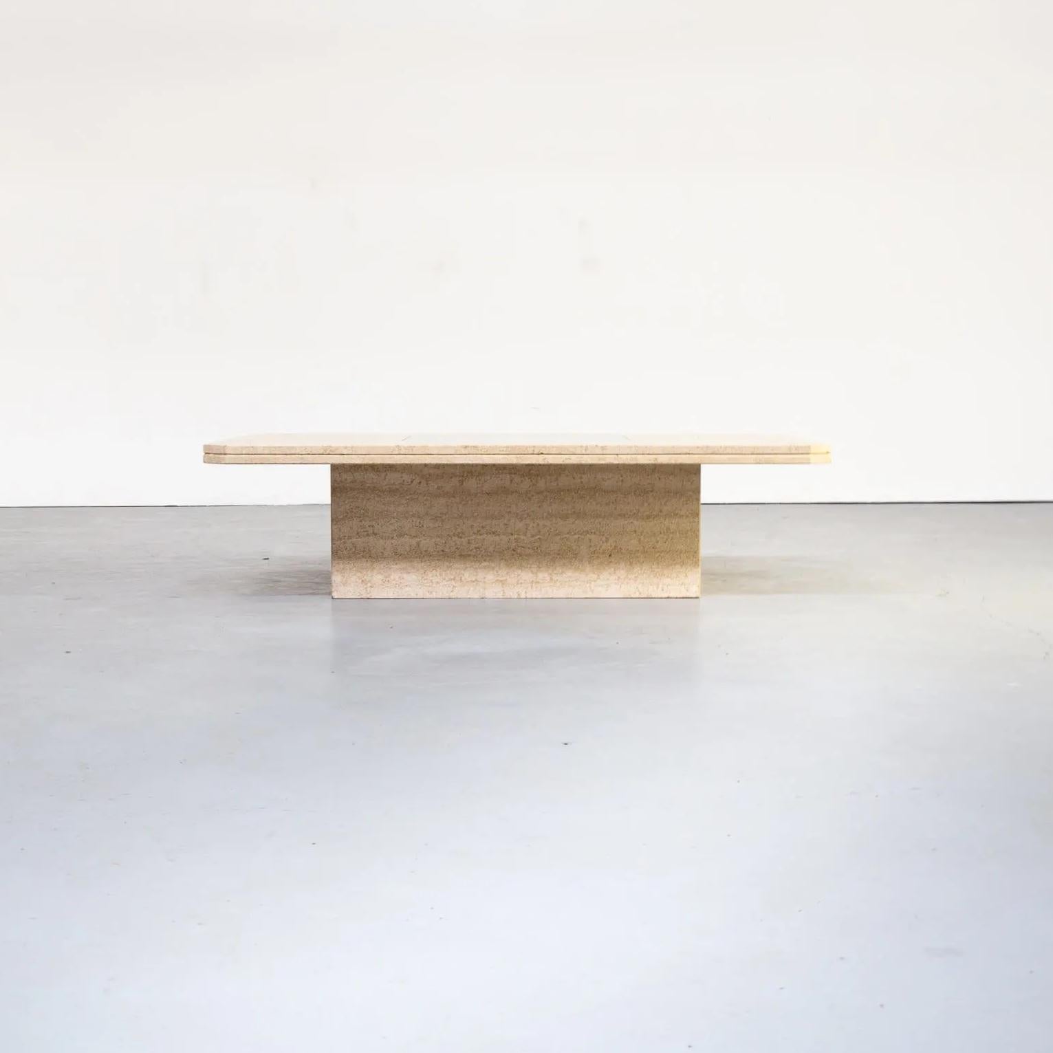 Belge Table basse en travertin pour Maho avec œuvre d'art n° 12/50, George Mathias, années 1970 en vente