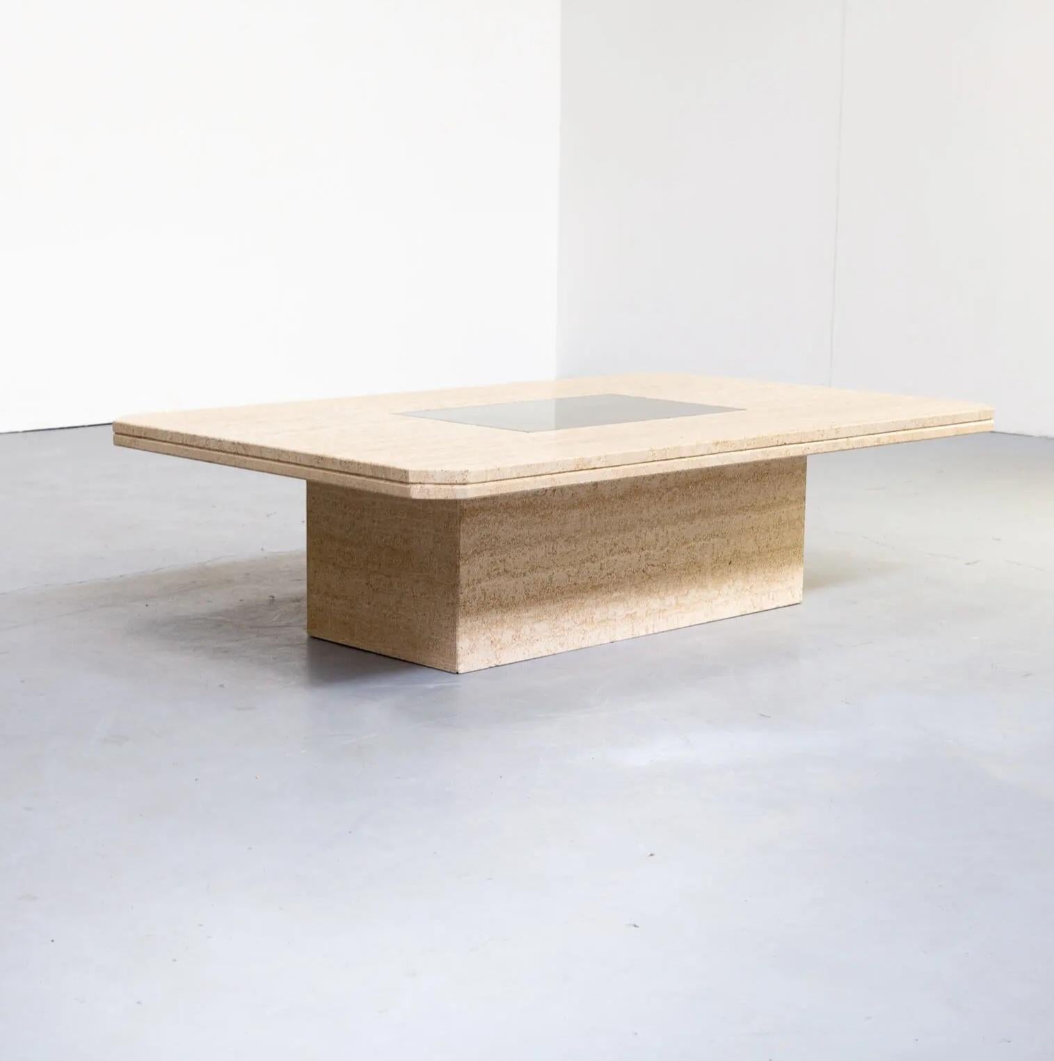 Fait main Table basse en travertin pour Maho avec œuvre d'art n° 12/50, George Mathias, années 1970 en vente