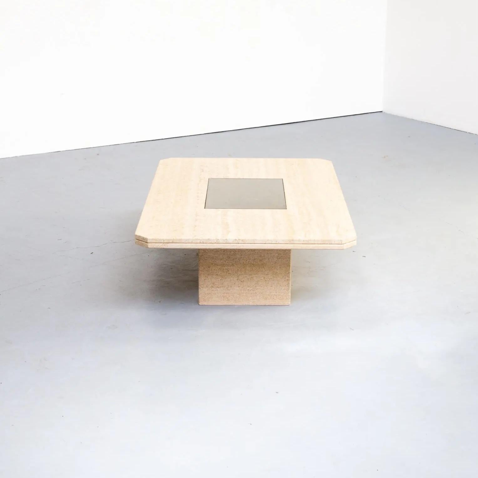Fin du 20e siècle Table basse en travertin pour Maho avec œuvre d'art n° 12/50, George Mathias, années 1970 en vente
