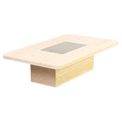 Table basse en travertin pour Maho avec œuvre d'art n° 12/50, George Mathias, années 1970