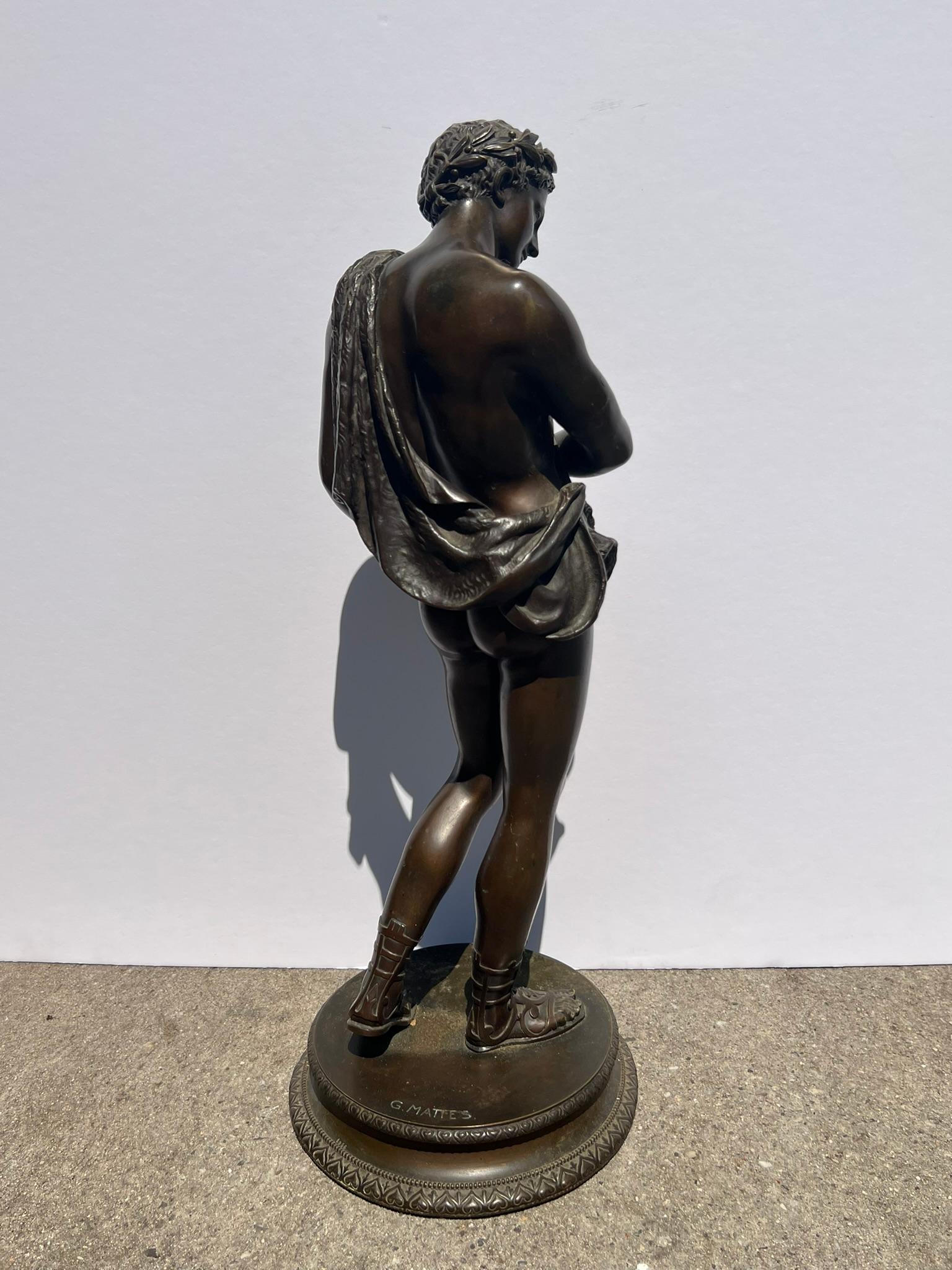 28” Orpheus Antique Bronze Sculpture Male Nude with Lyre by George Mattes 1900 For Sale 3