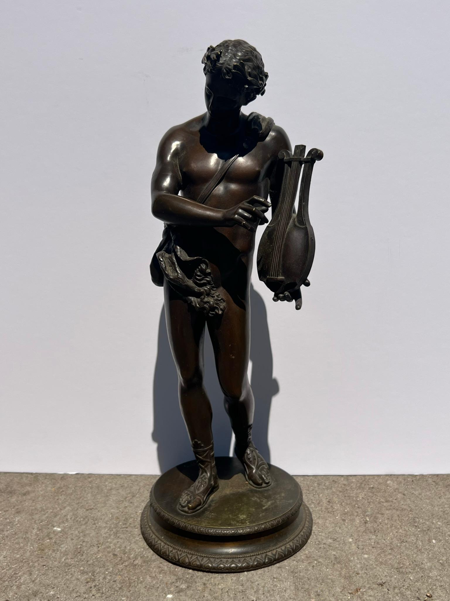 28 Orpheus Antike Bronzeskulptur männlicher Akt mit Leier aus Bronze von George Mattes 1900