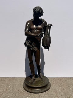 28” Orpheus Antique Bronze Sculpture Male Nude with Lyre by George Mattes 1900