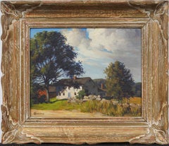 Antico dipinto impressionista americano con cornice di un paesaggio del New England originale