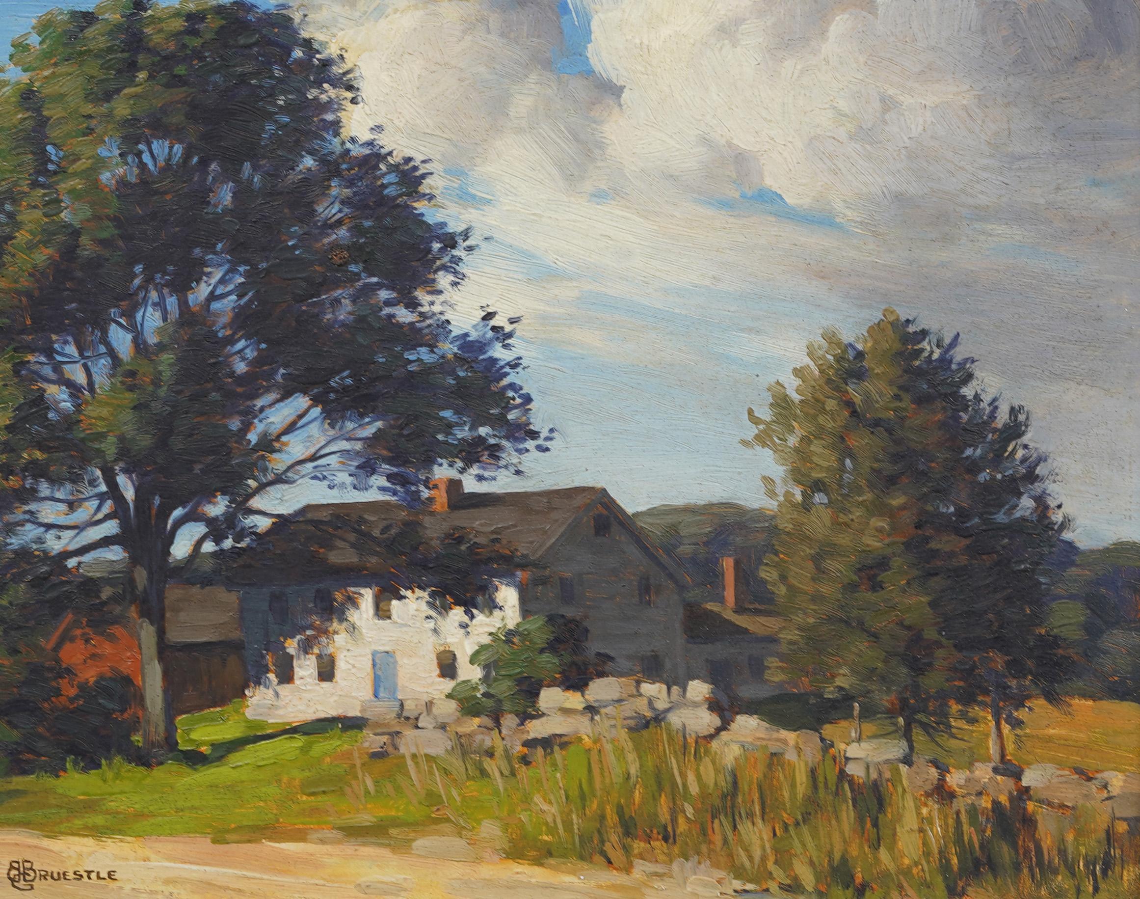 Antique American Impressionist Framed New England Landscape Original Painting For Sale 1