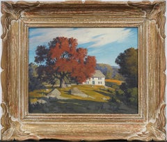 Antique American Impressionist Framed New England Landscape Original Painting