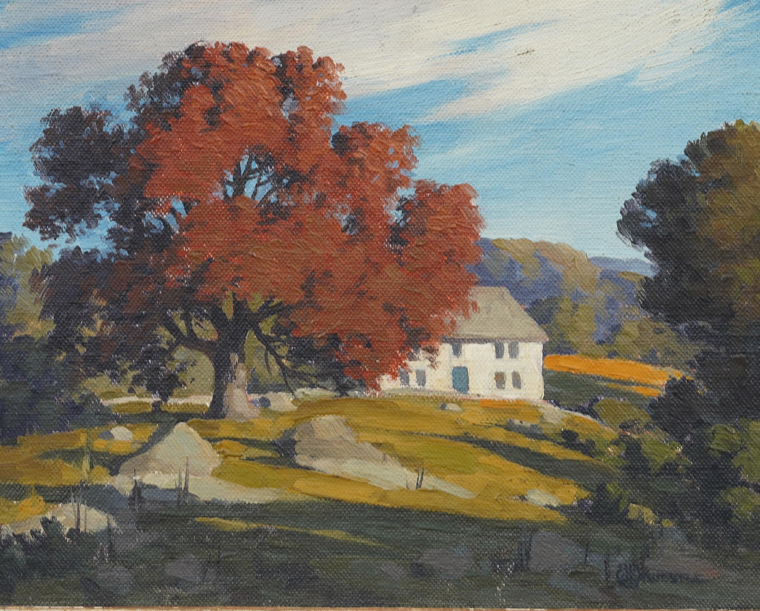 Antique American Impressionist Framed New England Landscape Original Painting For Sale 1