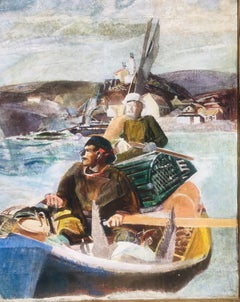 Beeindruckende WPA Gloucester Ölgemälde New England George Matthews Harding