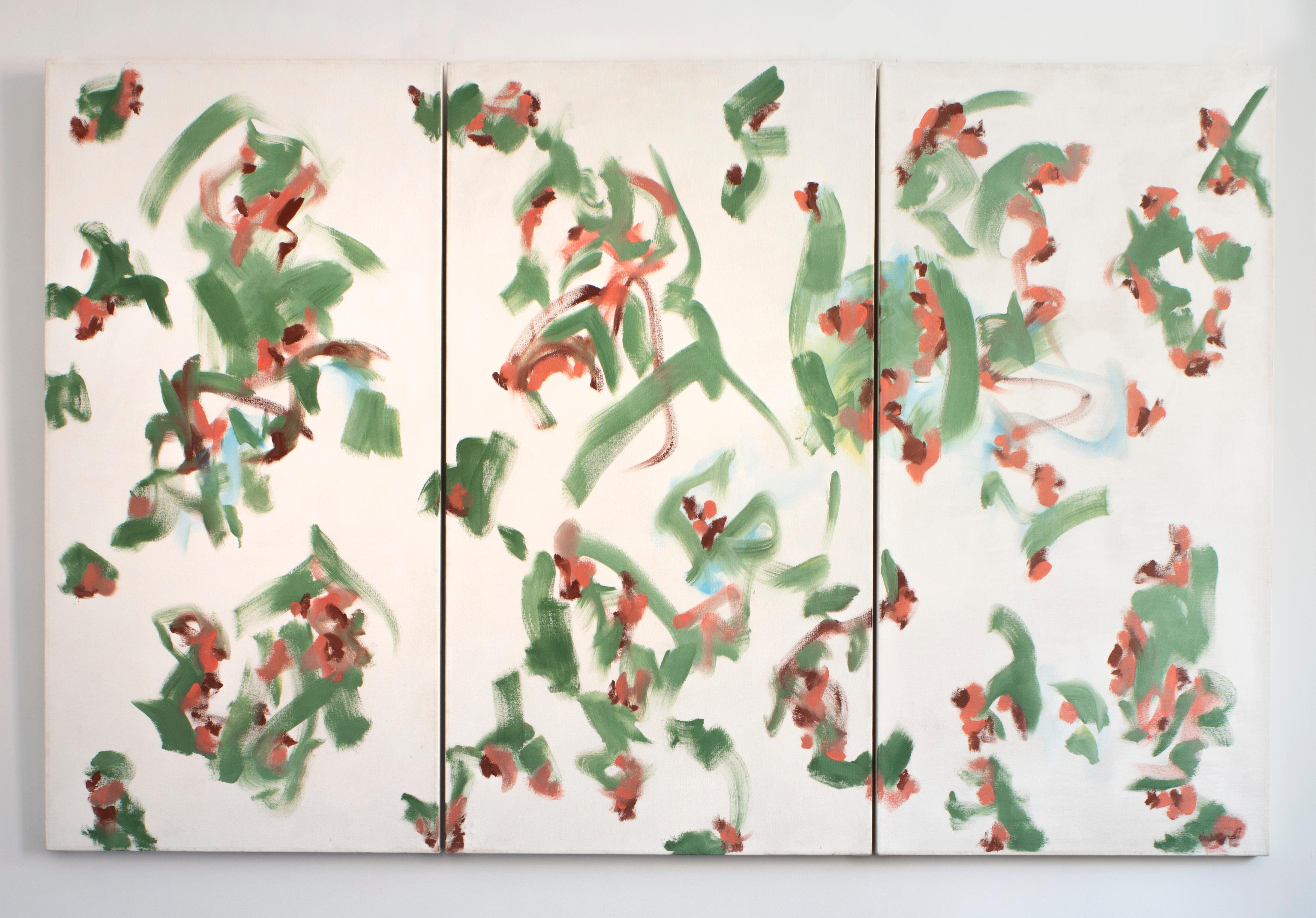 Triptychon-Gemälde mit weißem und grünem Muster von George McClancy im Angebot 1