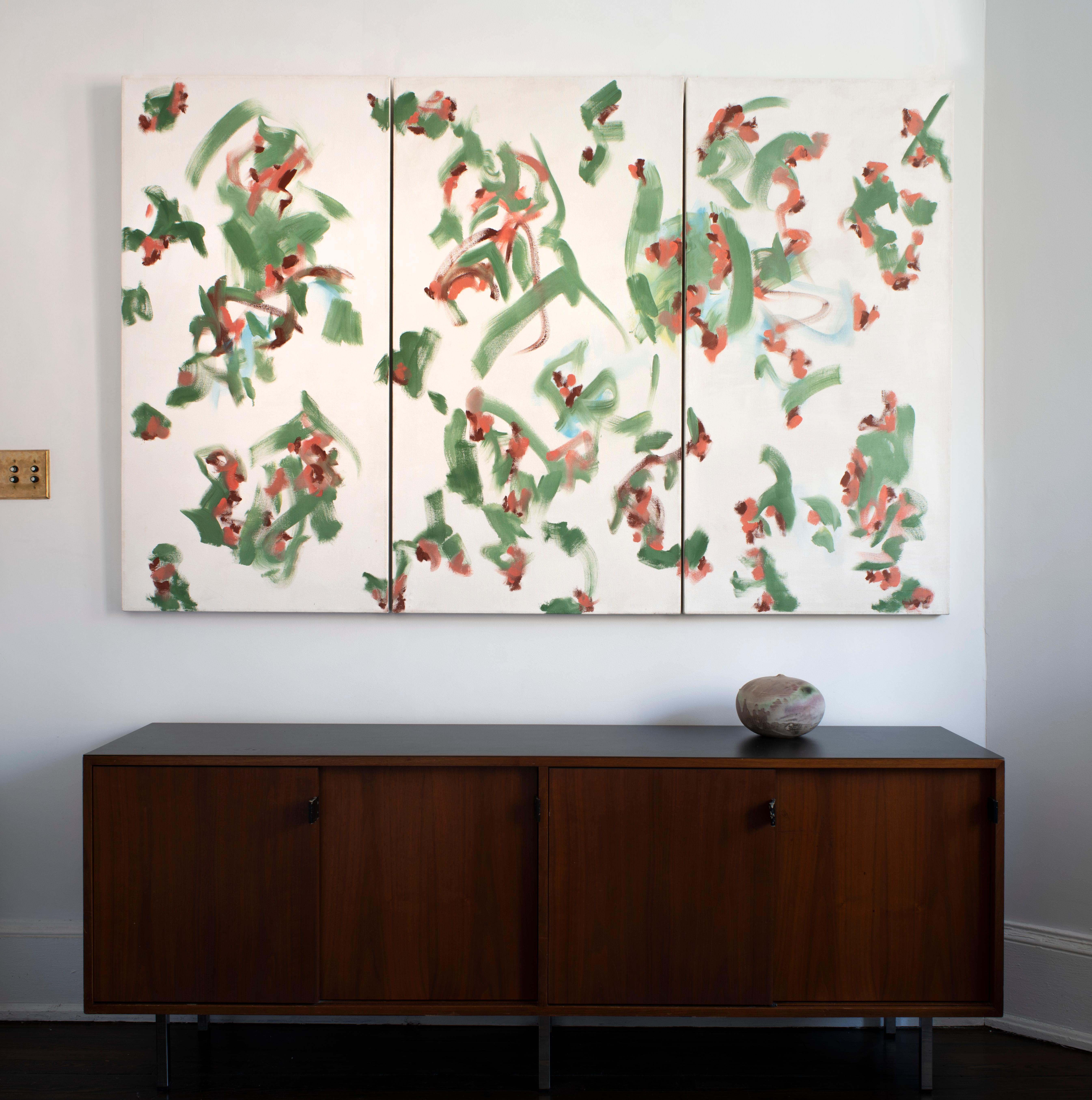 Triptychon-Gemälde mit weißem und grünem Muster von George McClancy im Angebot 2