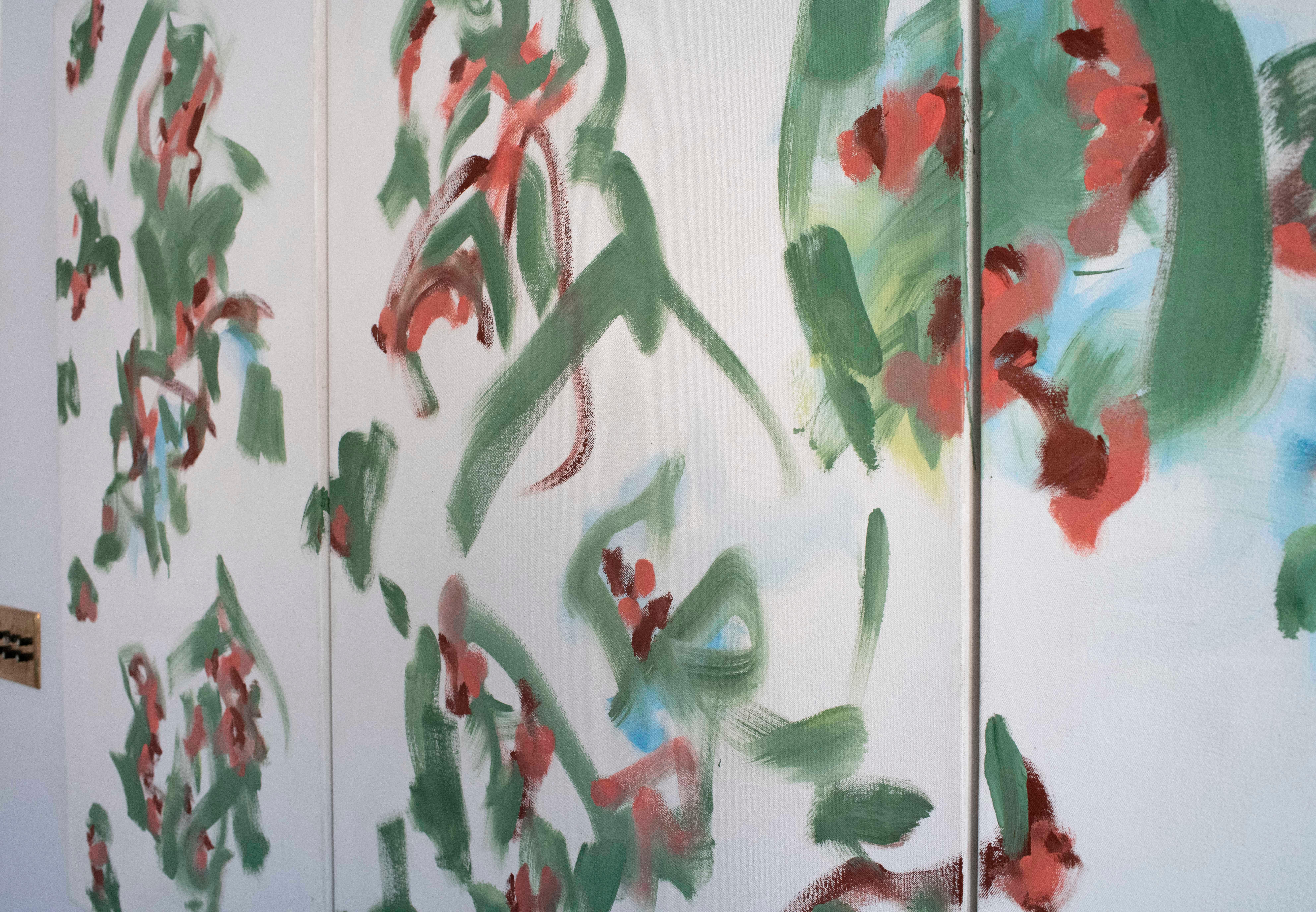 Triptychon-Gemälde mit weißem und grünem Muster von George McClancy im Angebot 3