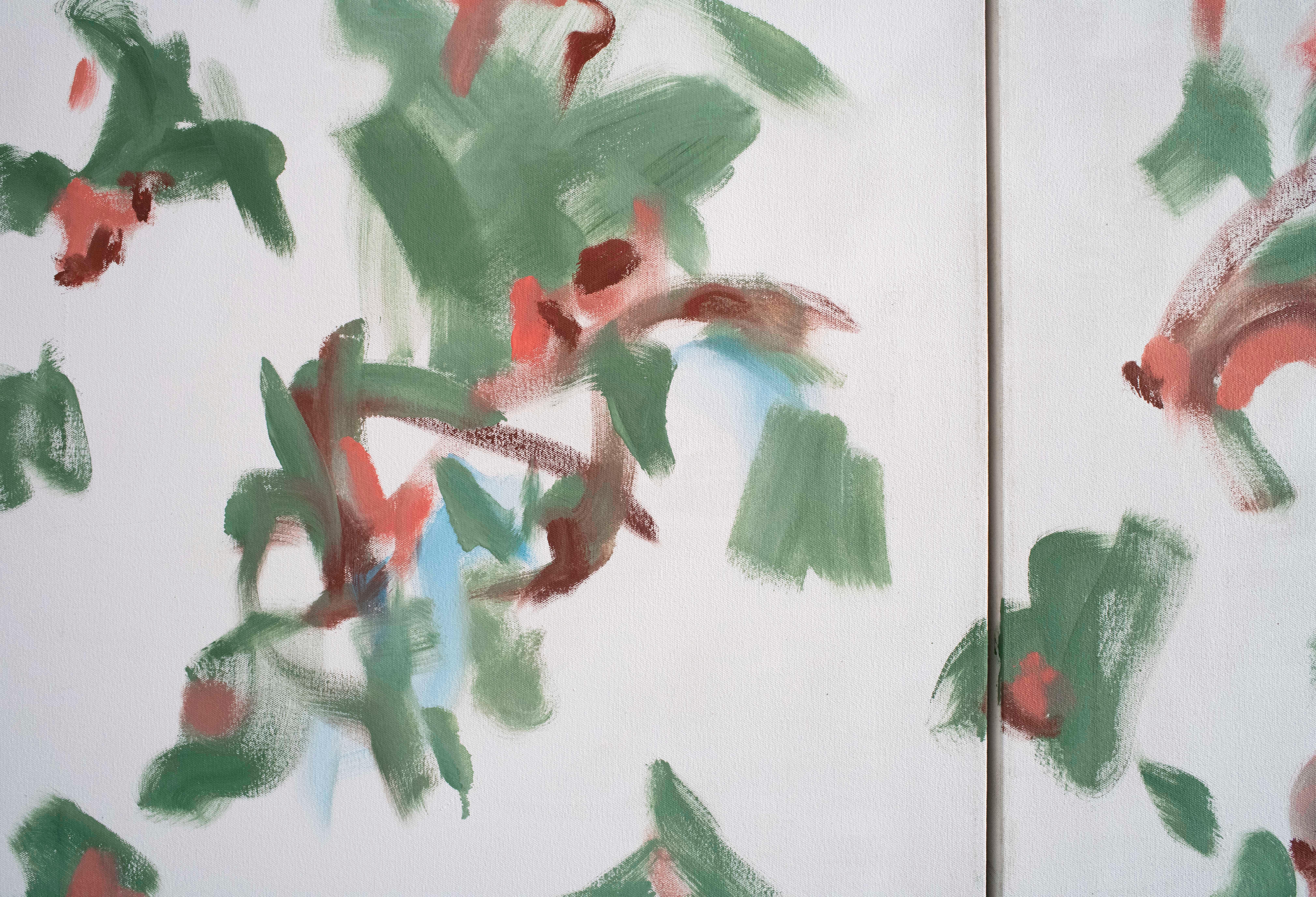 Triptychon-Gemälde mit weißem und grünem Muster von George McClancy im Angebot 4