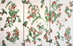 Peinture triptyque à motifs blancs et verts de George McClancy